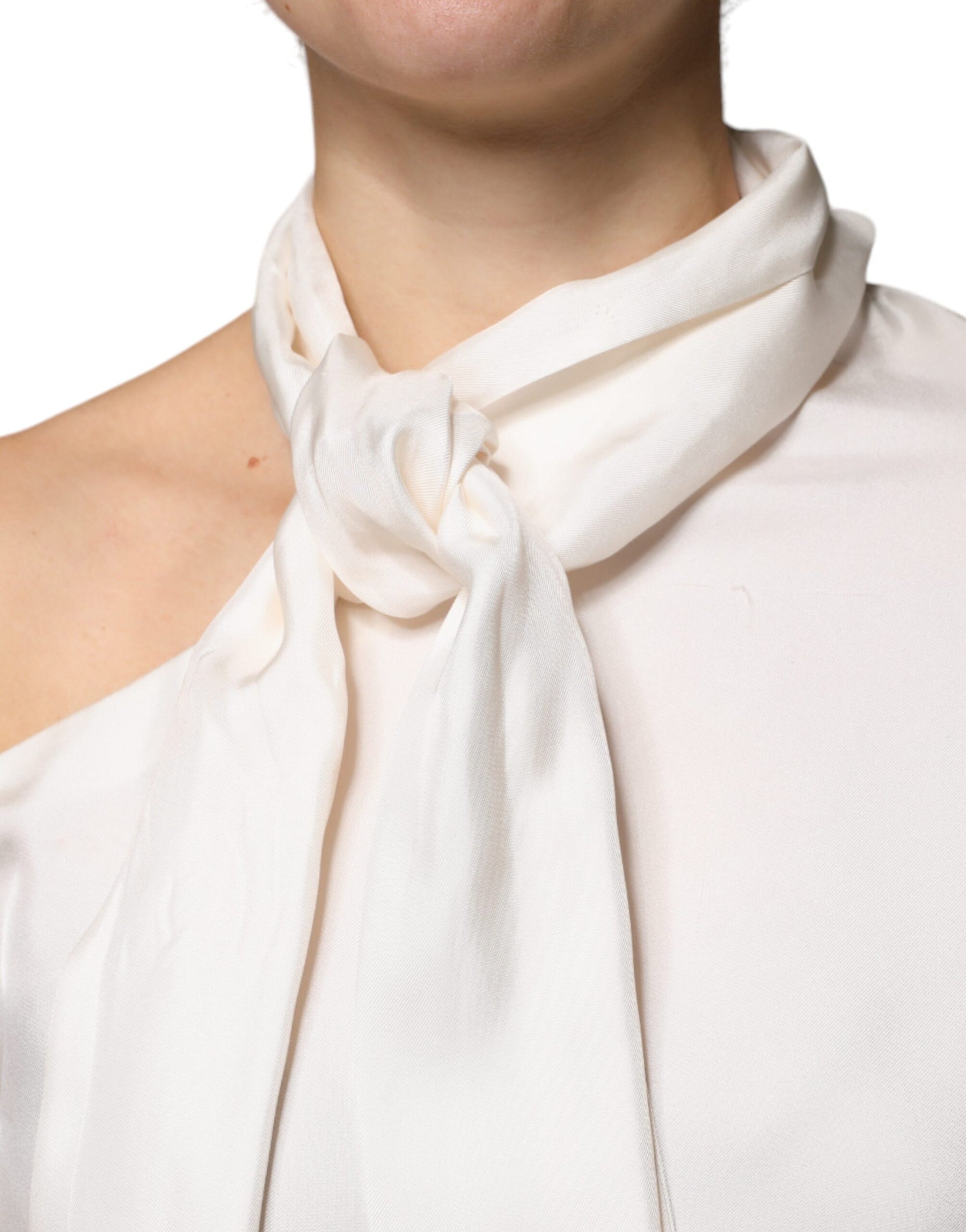 Brunello Cucinelli Beige Silk Ascot Collared Long Sleeves Top | Regal Royce
