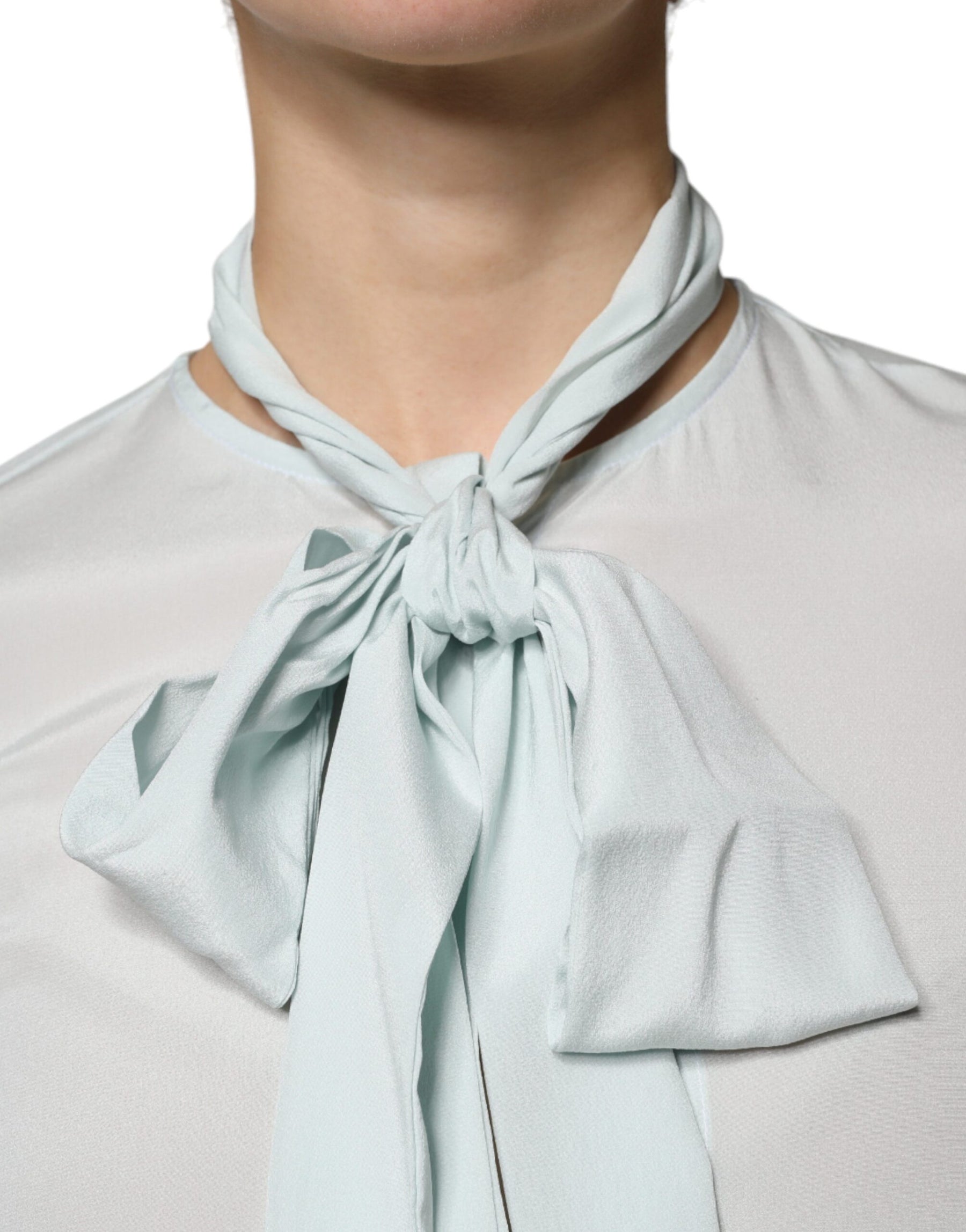 Ballantyne Light Blue Silk Ascot Collared Long Sleeves Top | Regal Royce