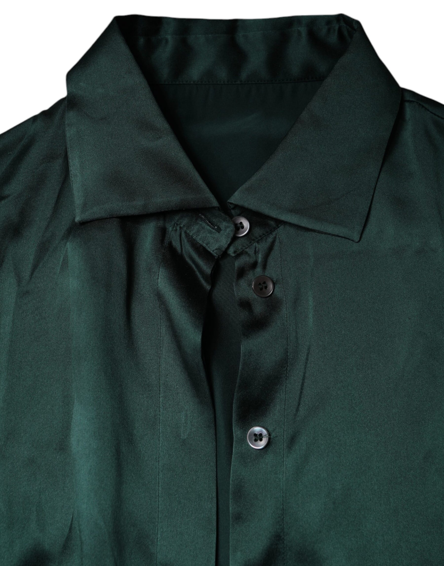 Dolce & Gabbana Dark Green Silk Button Down Long Sleeves Blouse Top | Regal Royce