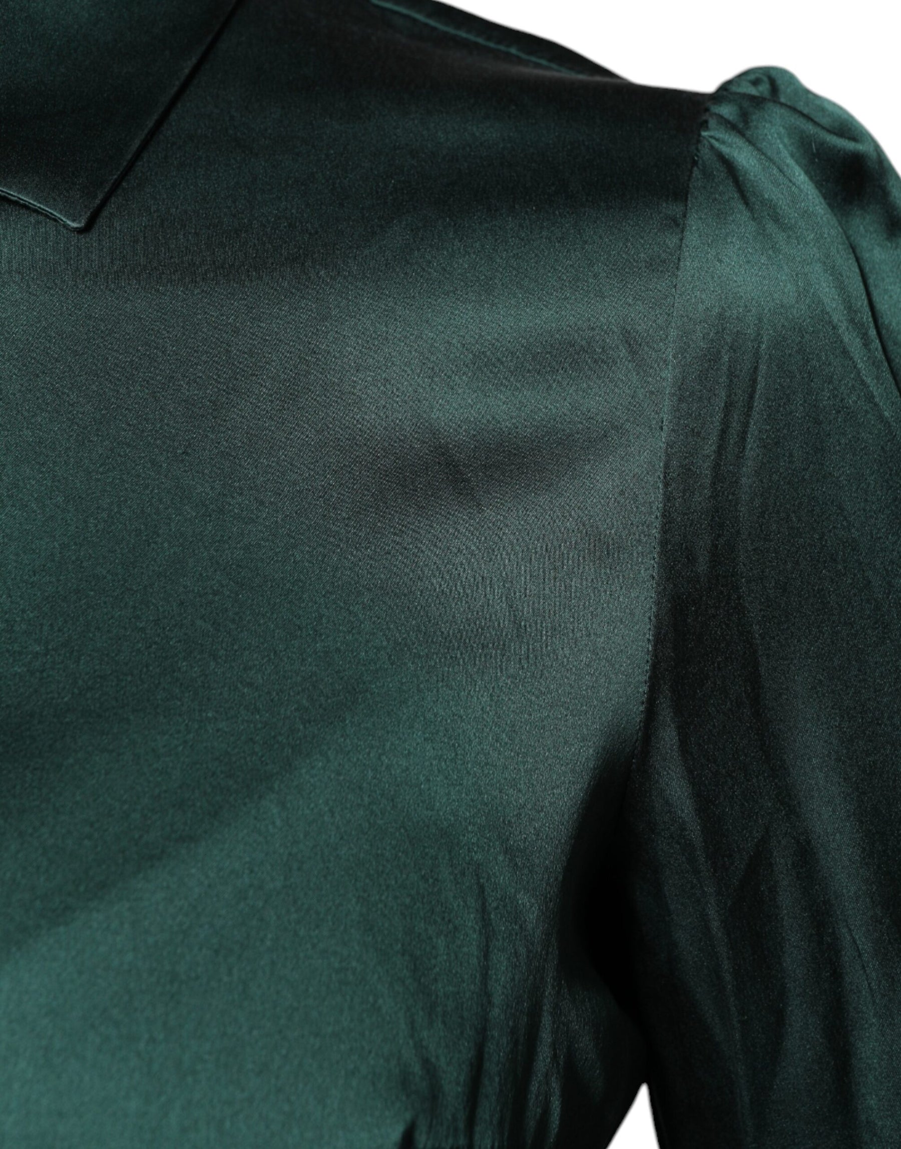 Dolce & Gabbana Dark Green Silk Button Down Long Sleeves Blouse Top | Regal Royce