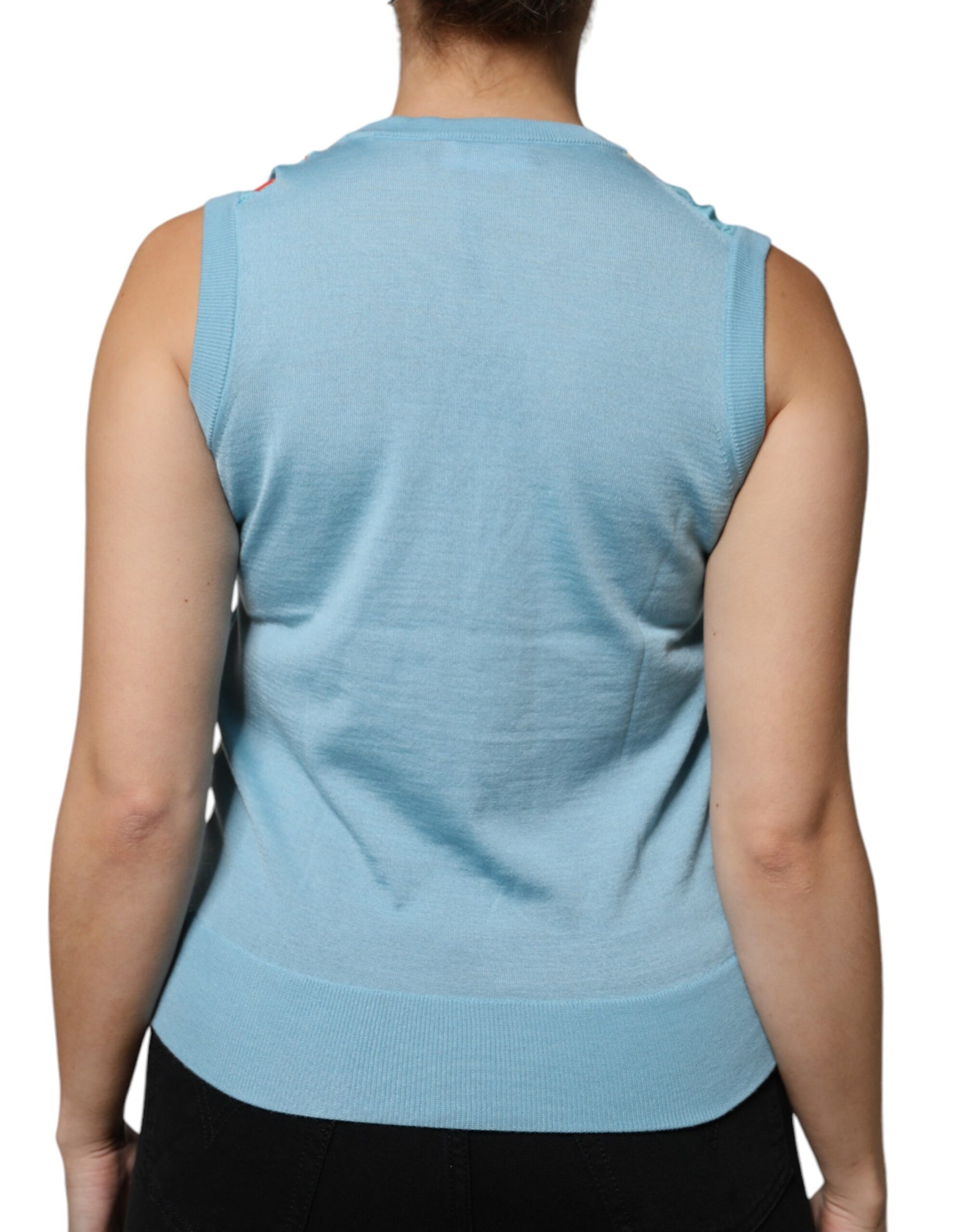 Dolce & Gabbana Blue Drawing Cashmere Sleeveless Tank Top | Regal Royce