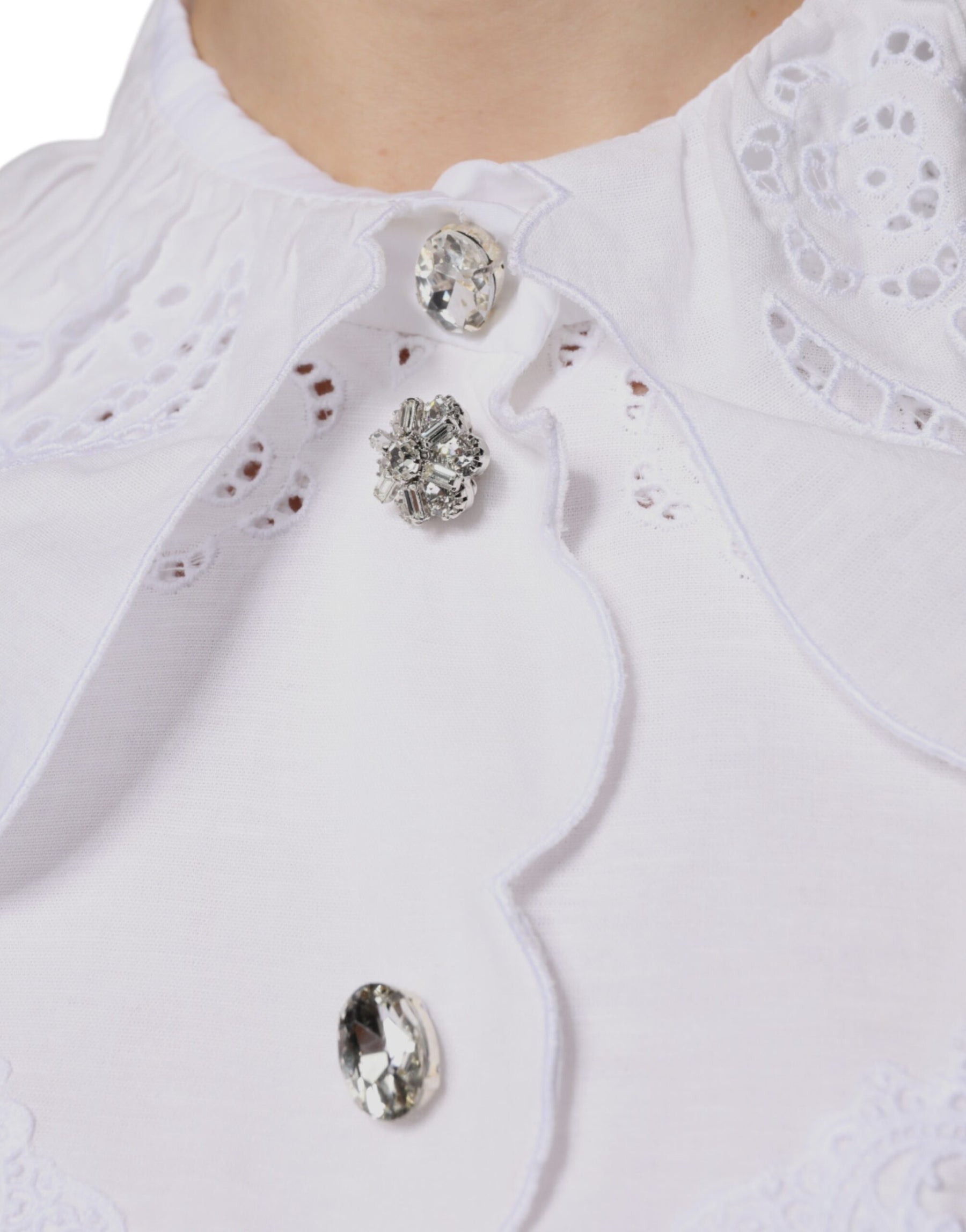 Dolce & Gabbana White Cotton Lace Trim Collared Blouse Top | Regal Royce