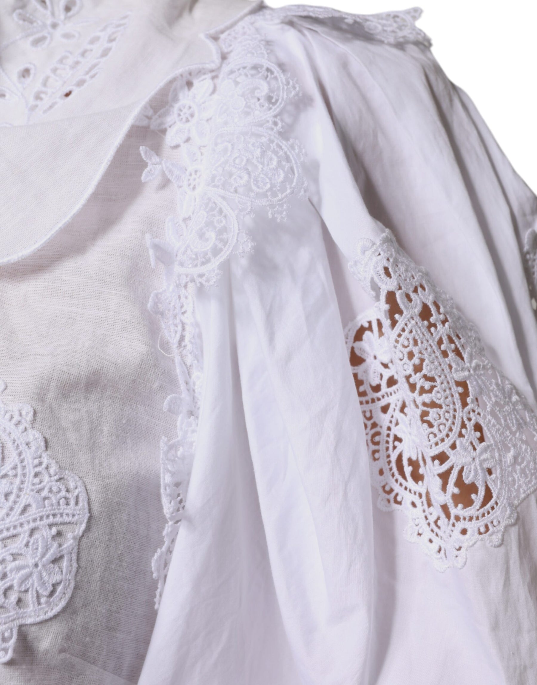 Dolce & Gabbana White Cotton Lace Trim Collared Blouse Top | Regal Royce