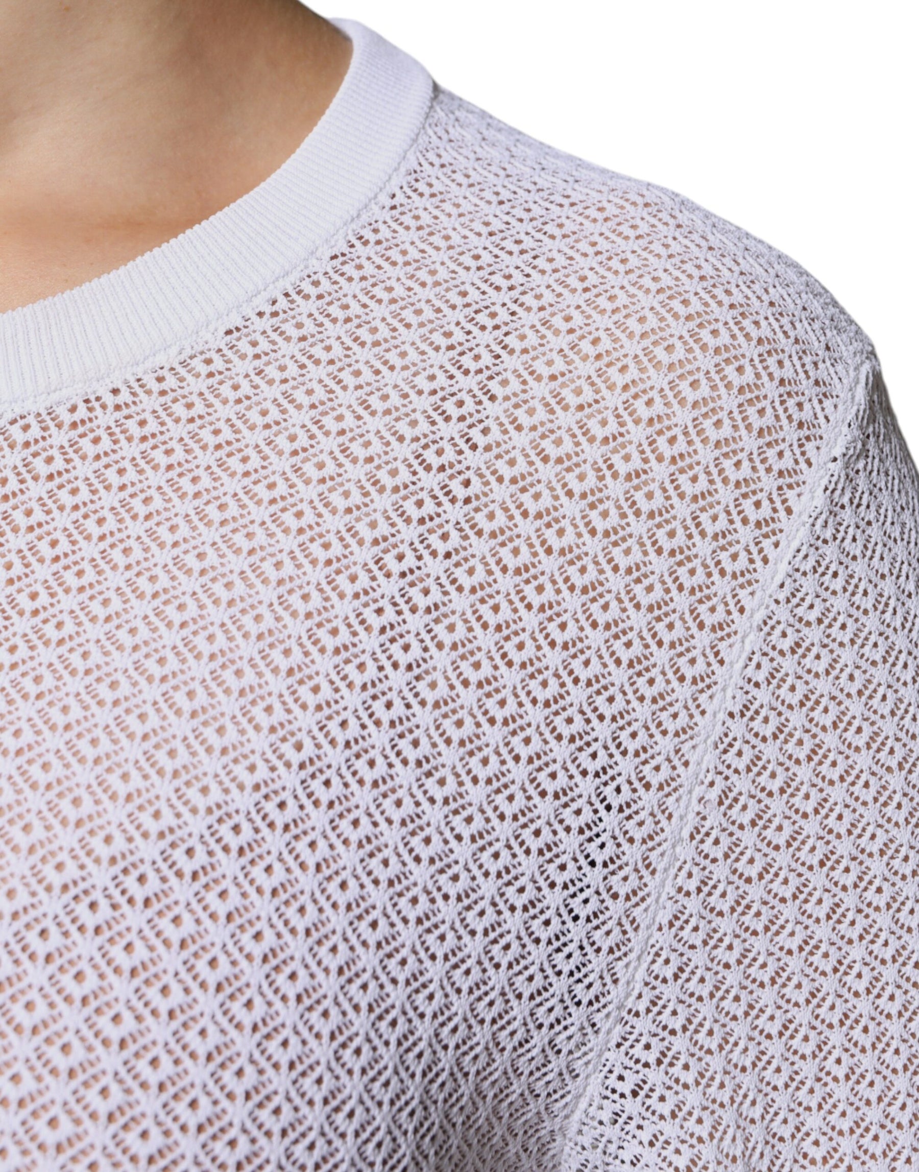 Dolce & Gabbana White Mesh See Through Long Sleeves Top | Regal Royce