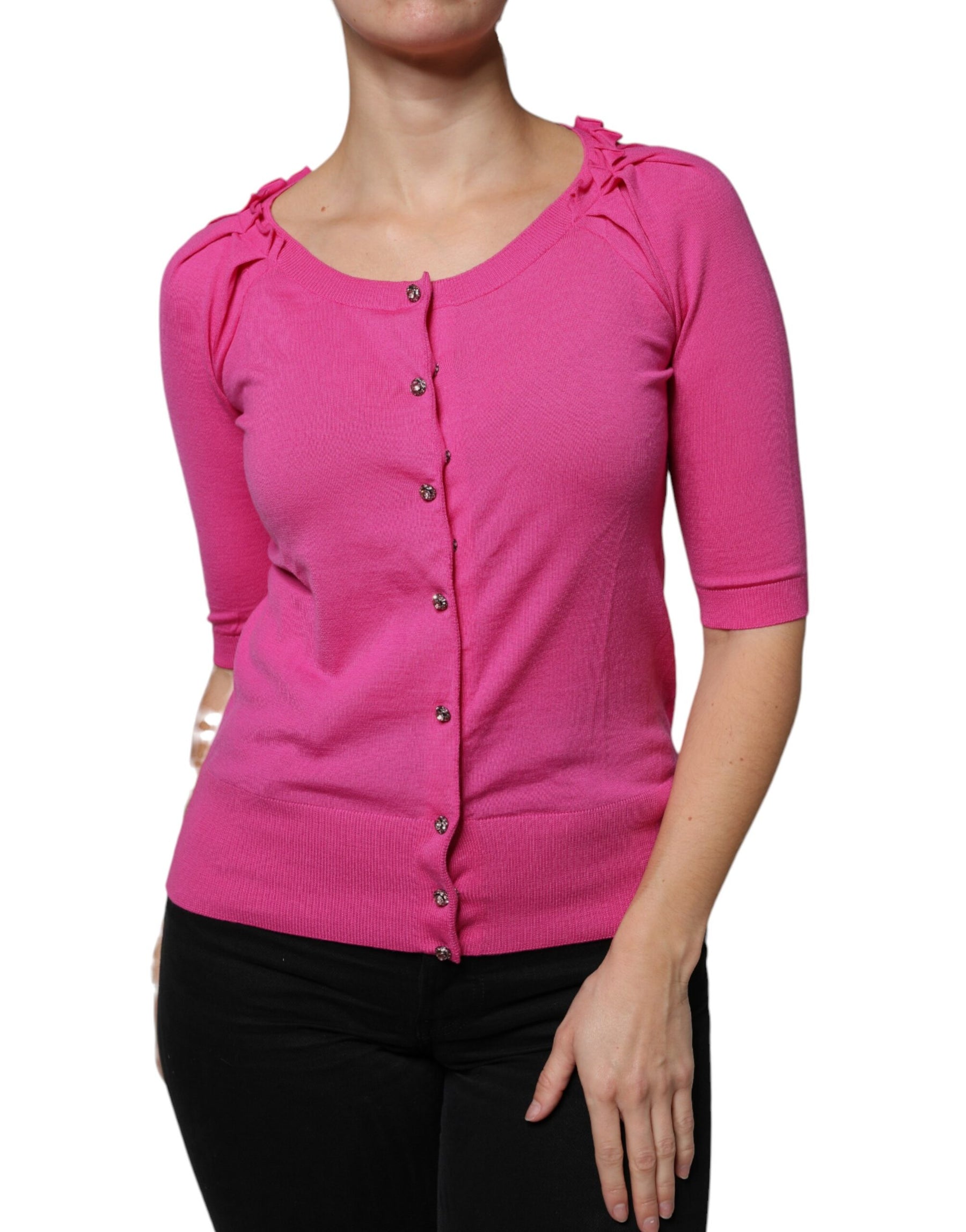 Dolce & Gabbana Pink Wool Button Down Cardigan Sweater | Regal Royce
