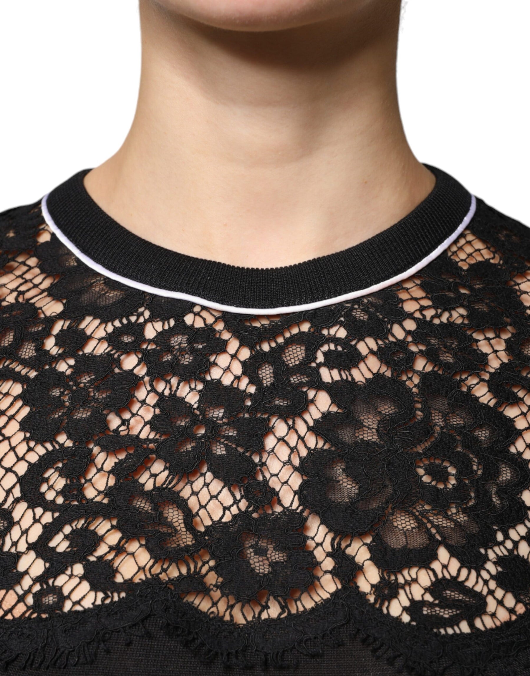 Dolce & Gabbana Black Floral Lace Silk Pullover Blouse Top | Regal Royce