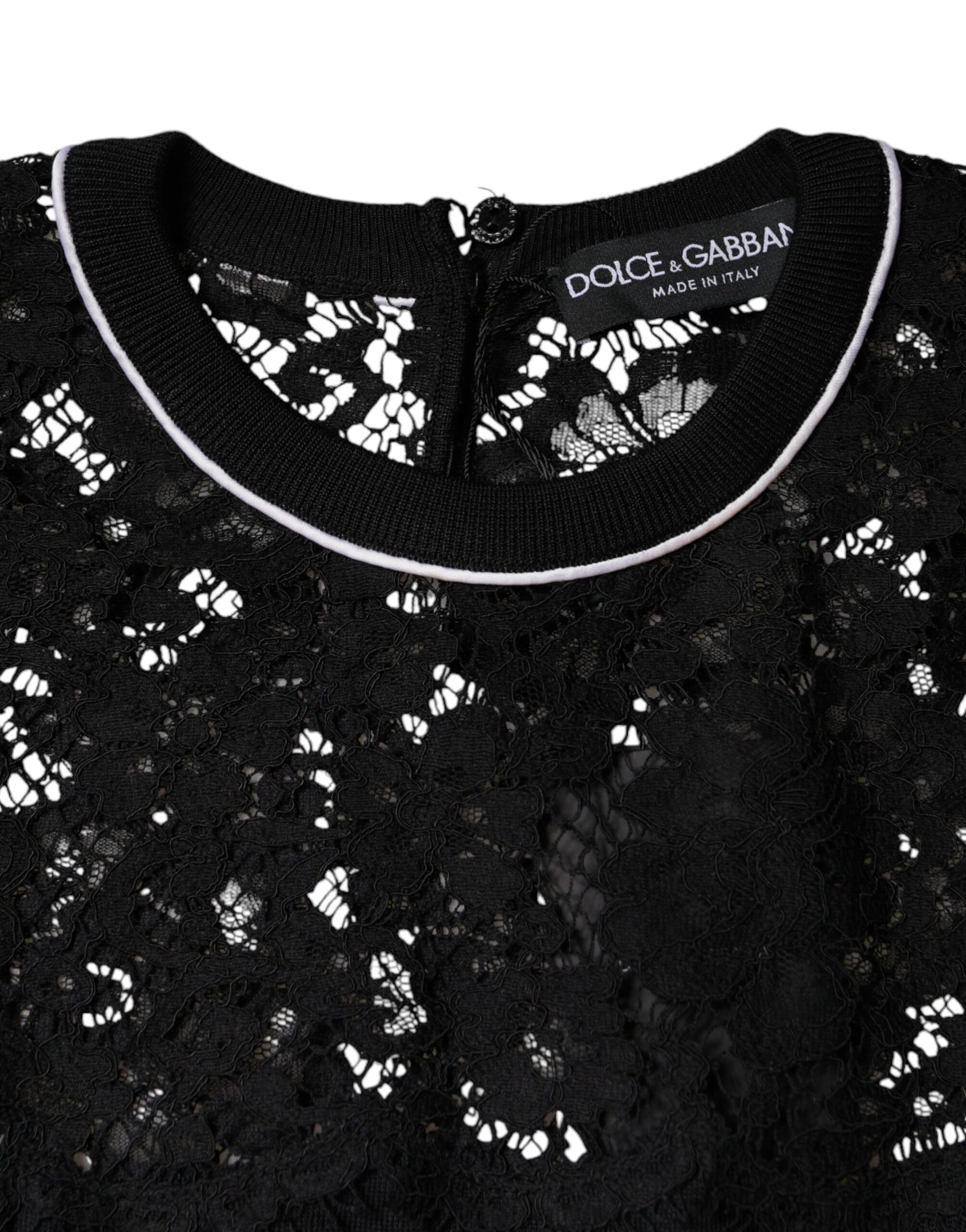 Dolce & Gabbana Black Floral Lace Silk Pullover Blouse Top | Regal Royce