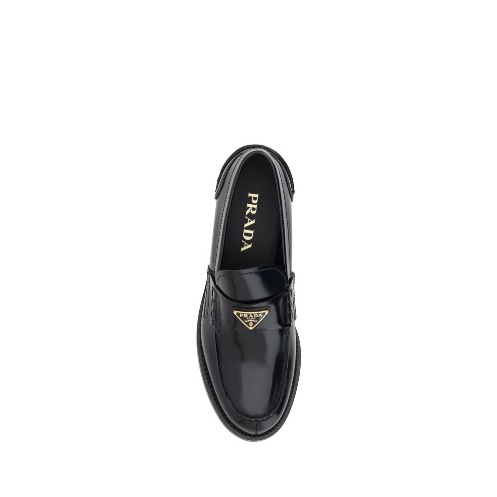 Prada Black Leather Logo Loafers | Regal Royce
