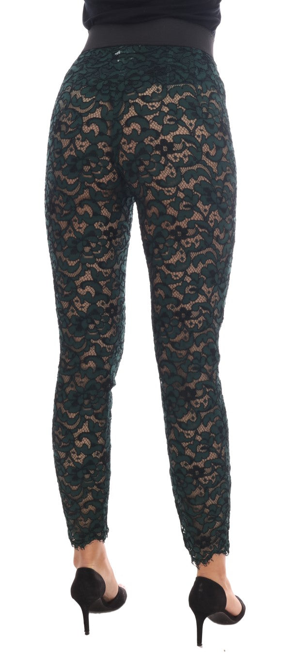 Dolce & Gabbana Green Floral Lace Leggings Pants | Regal Royce