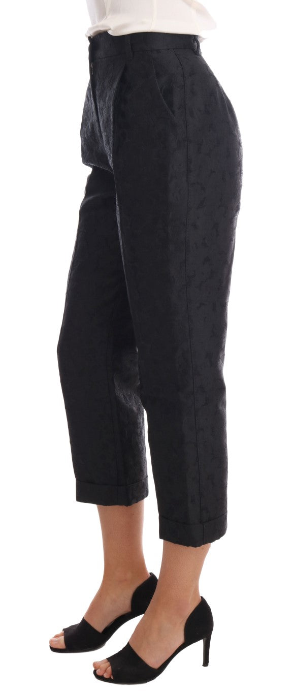 Dolce & Gabbana Black Floral Brocade Capri Pants | Regal Royce
