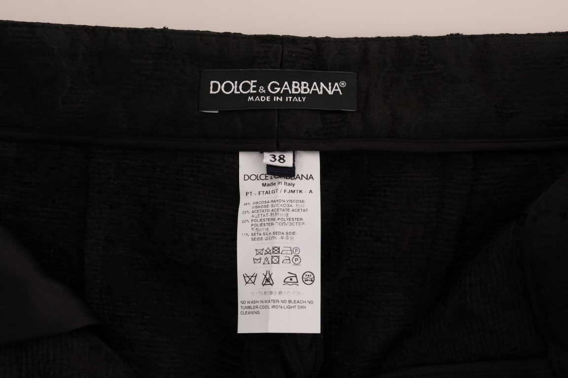 Dolce & Gabbana Black Floral Brocade Capri Pants | Regal Royce