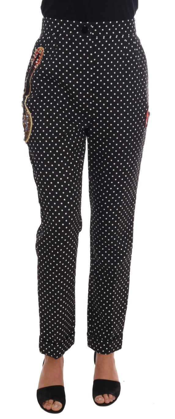 Dolce & Gabbana Black Polka Dot Sicily Crystal Pants | Regal Royce