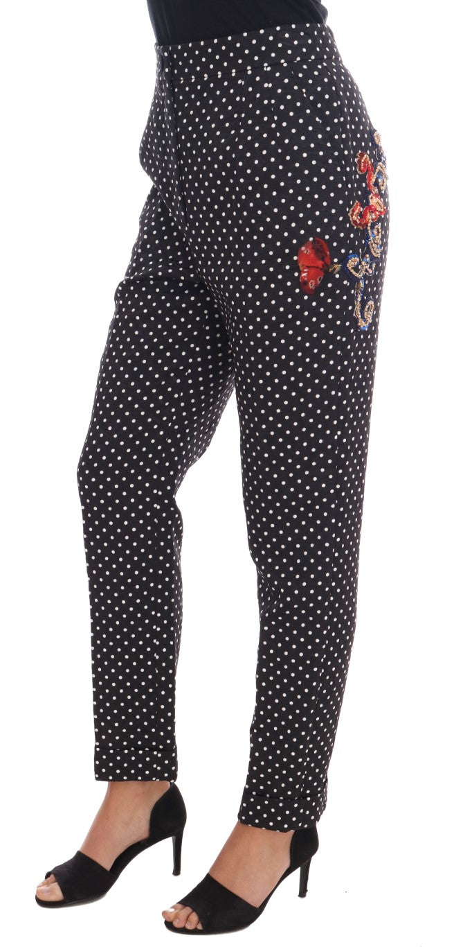 Dolce & Gabbana Black Polka Dot Sicily Crystal Pants | Regal Royce