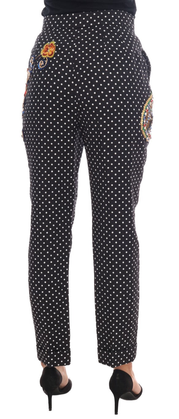 Dolce & Gabbana Black Polka Dot Sicily Crystal Pants | Regal Royce