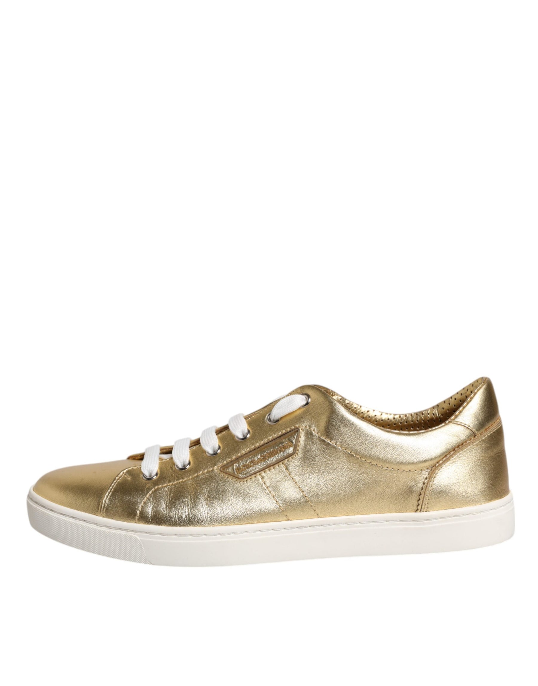 Dolce & Gabbana Gold Leather Logo London Men Sneakers Shoes | Regal Royce