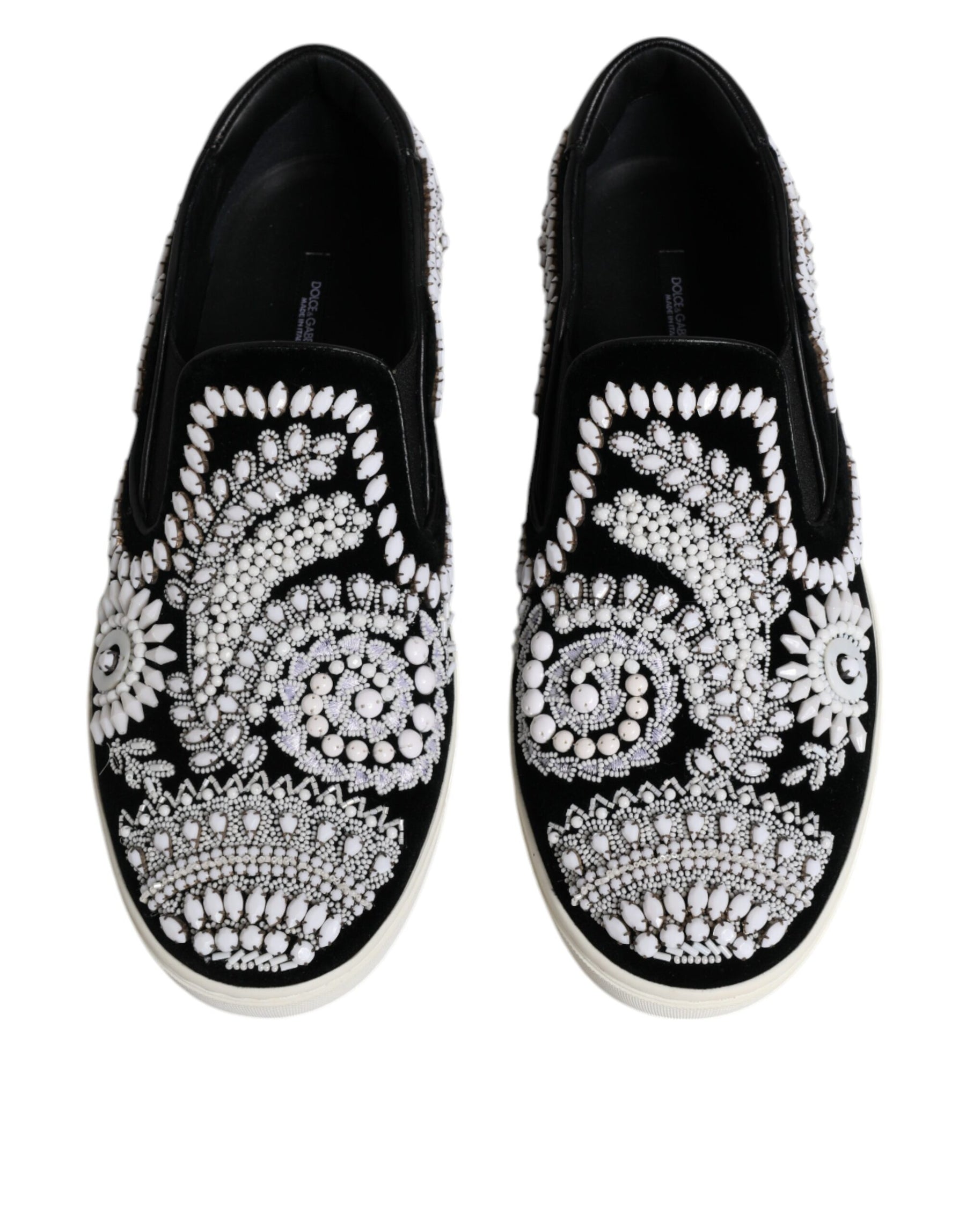 Dolce & Gabbana Black Embellished London Men Slip On Shoes | Regal Royce