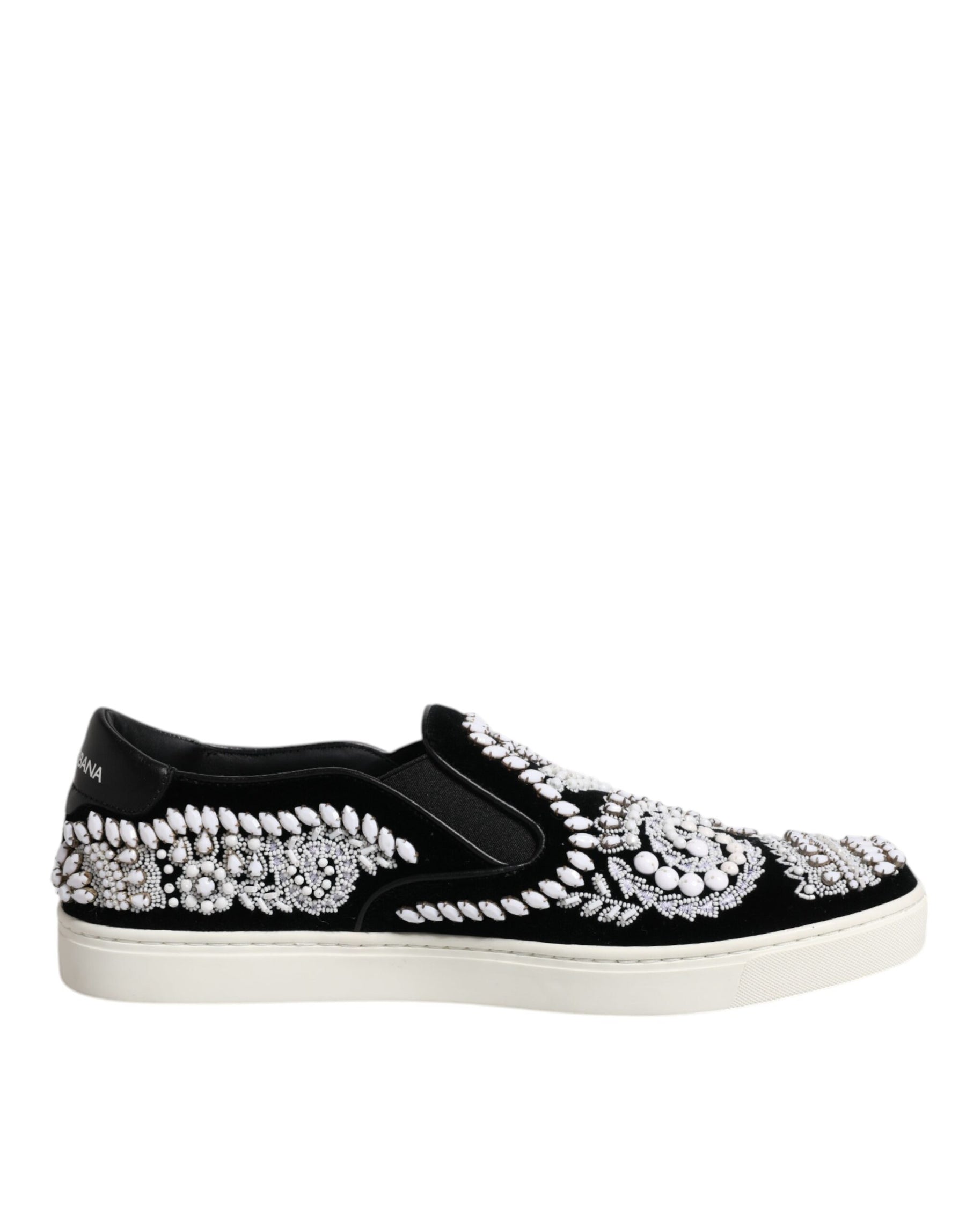 Dolce & Gabbana Black Embellished London Men Slip On Shoes | Regal Royce