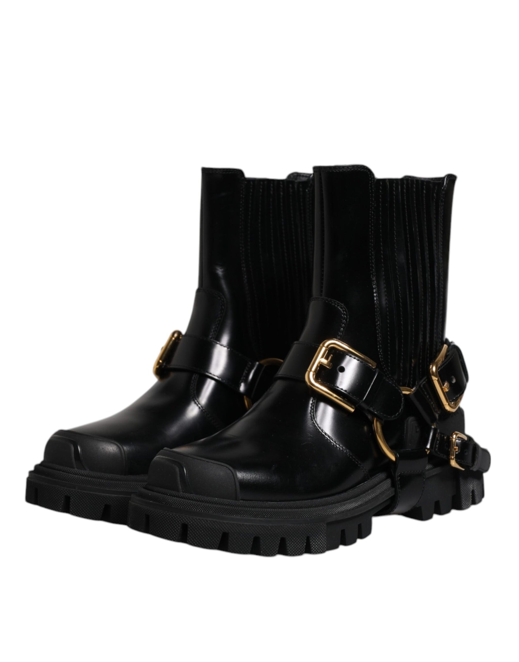 Dolce & Gabbana Black Leather Slip On Stretch Trekking Boots Shoes | Regal Royce