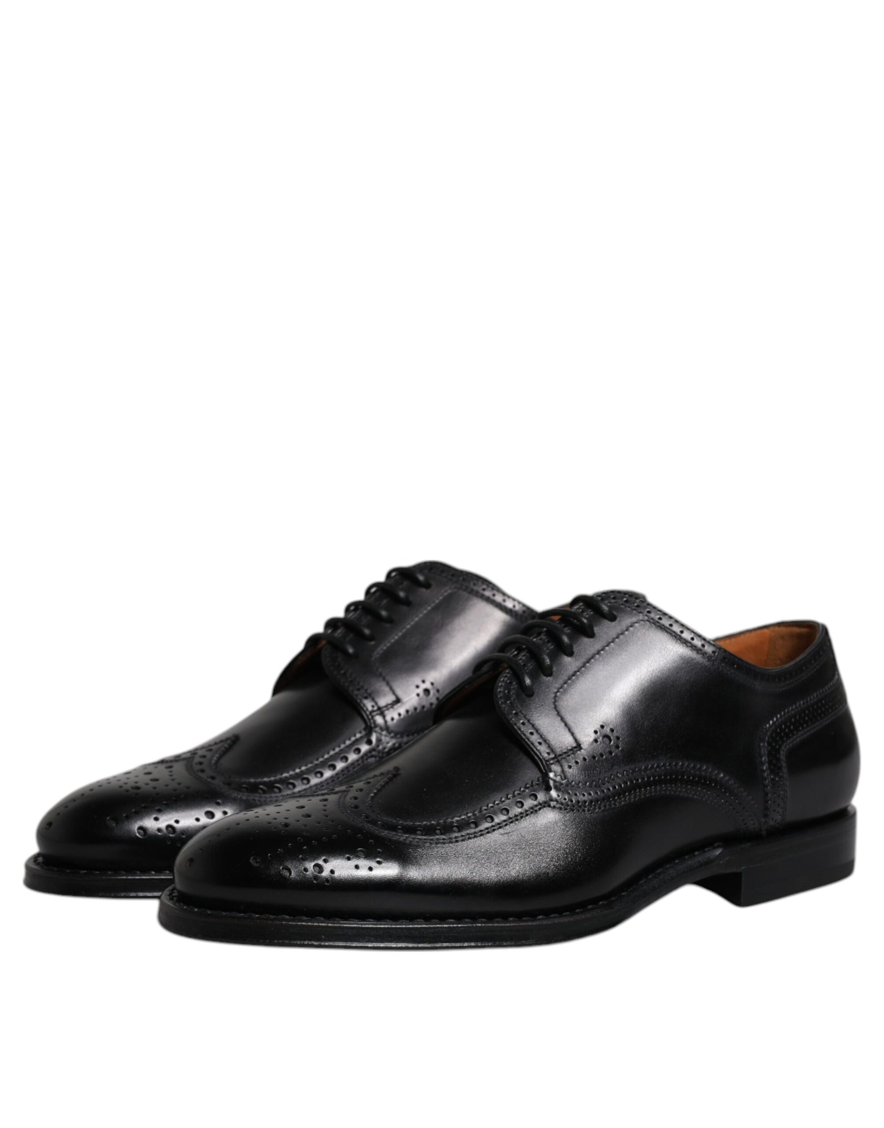 Dolce & Gabbana Black Leather Derby Wingtip Formal Shoes | Regal Royce