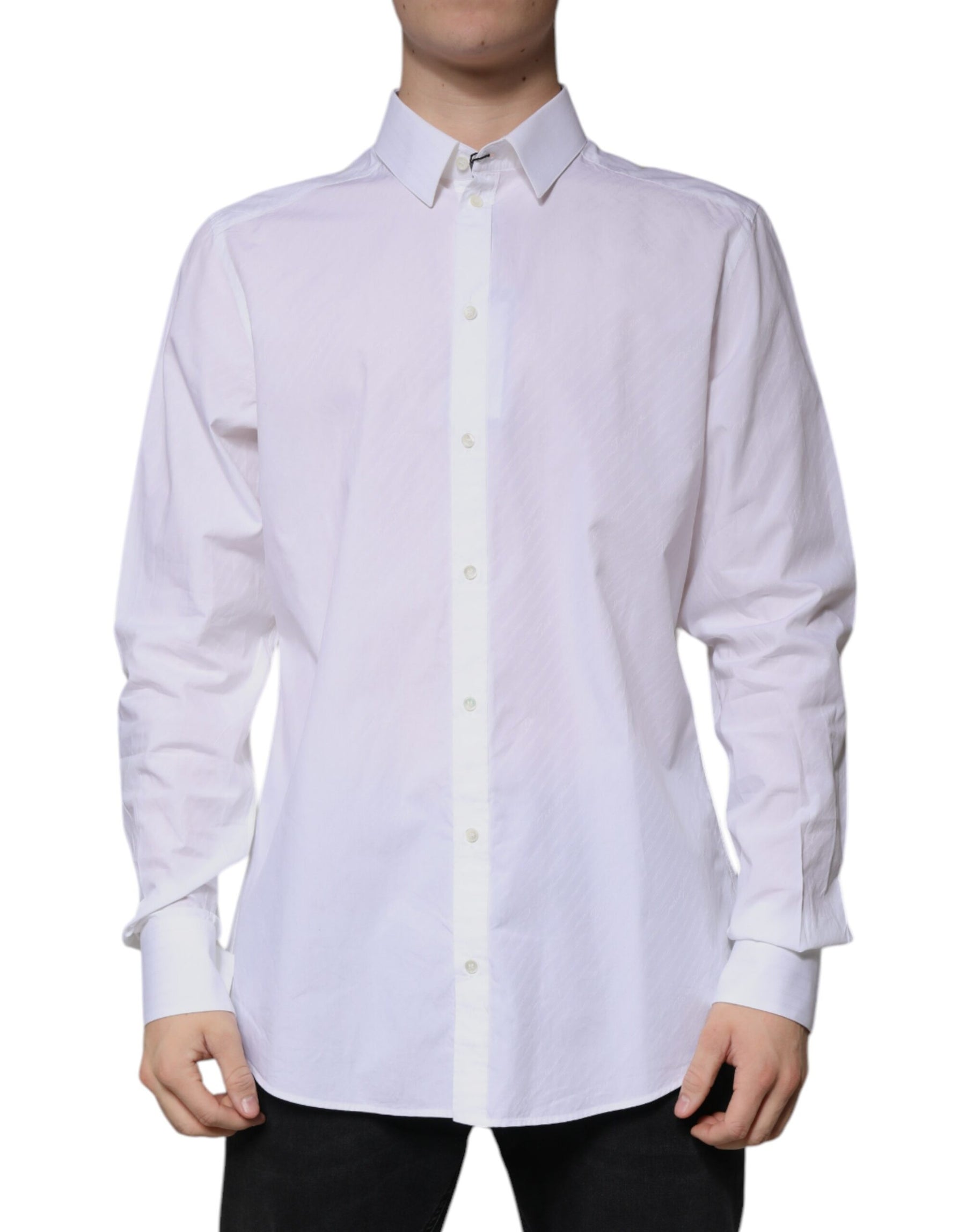 Dolce & Gabbana White Cotton Long Sleeve MARTINI Dress Shirt | Regal Royce