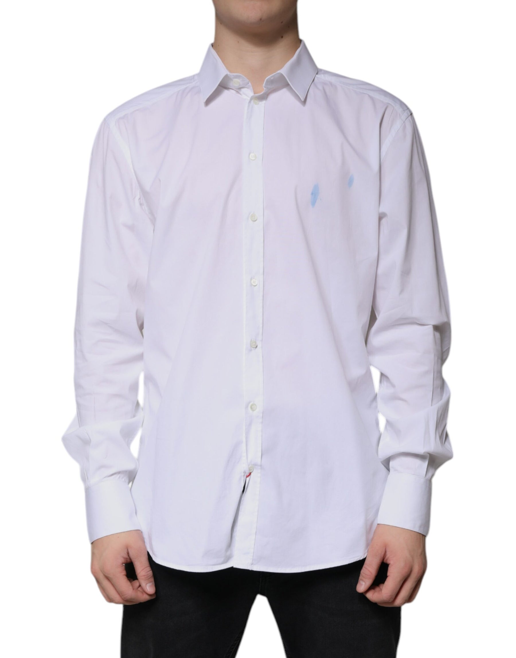 Dolce & Gabbana White Cotton Long Sleeve GOLD Dress Shirt | Regal Royce