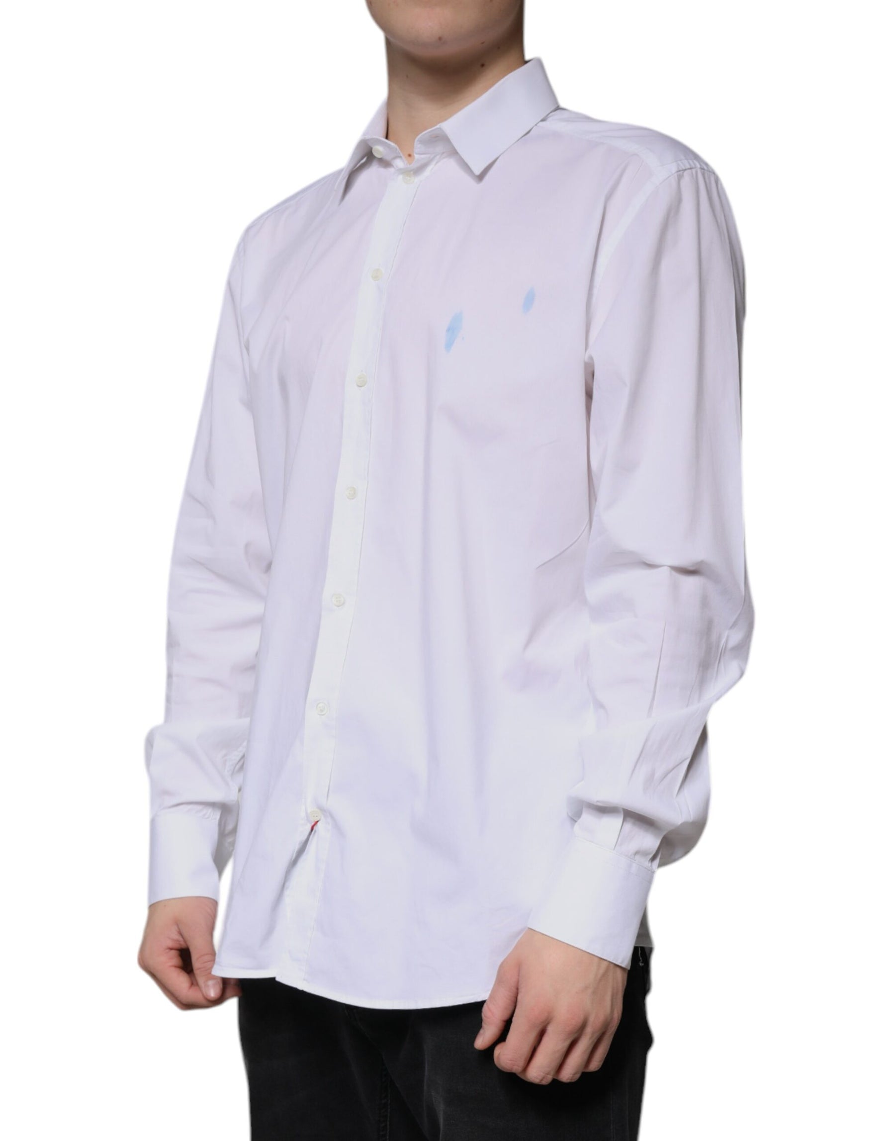 Dolce & Gabbana White Cotton Long Sleeve GOLD Dress Shirt | Regal Royce