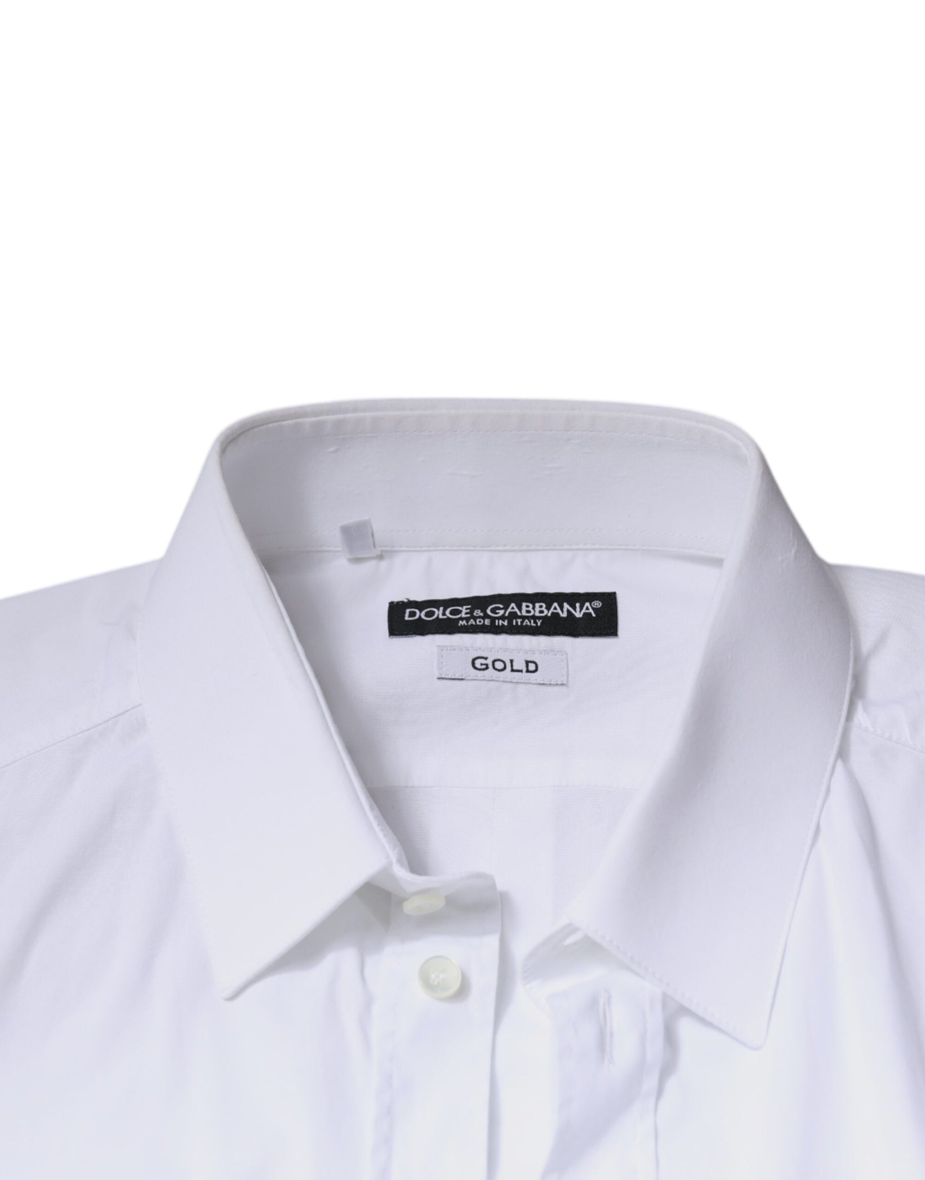 Dolce & Gabbana White Cotton Long Sleeve GOLD Dress Shirt | Regal Royce