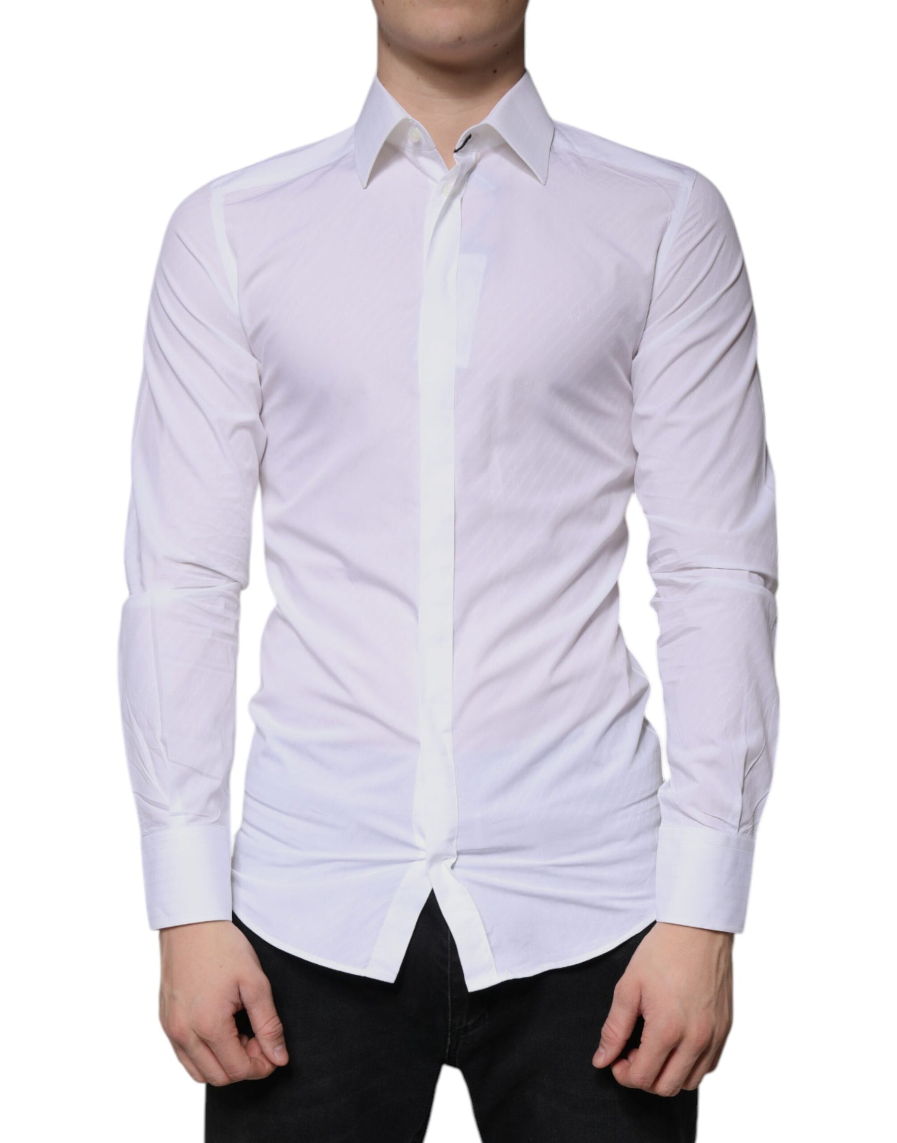 Dolce & Gabbana White Cotton Long Sleeve GOLD Dress Shirt | Regal Royce