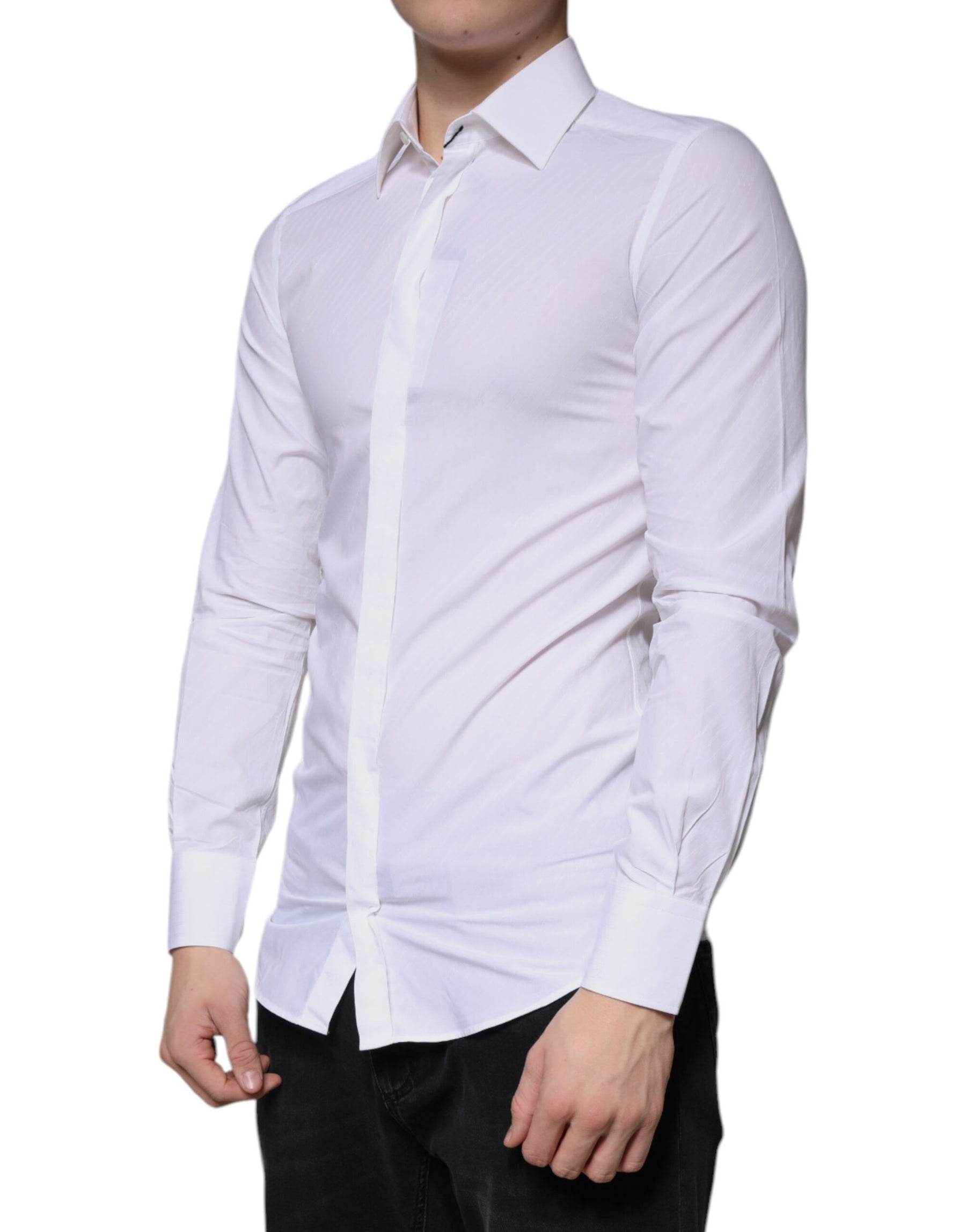 Dolce & Gabbana White Cotton Long Sleeve GOLD Dress Shirt | Regal Royce