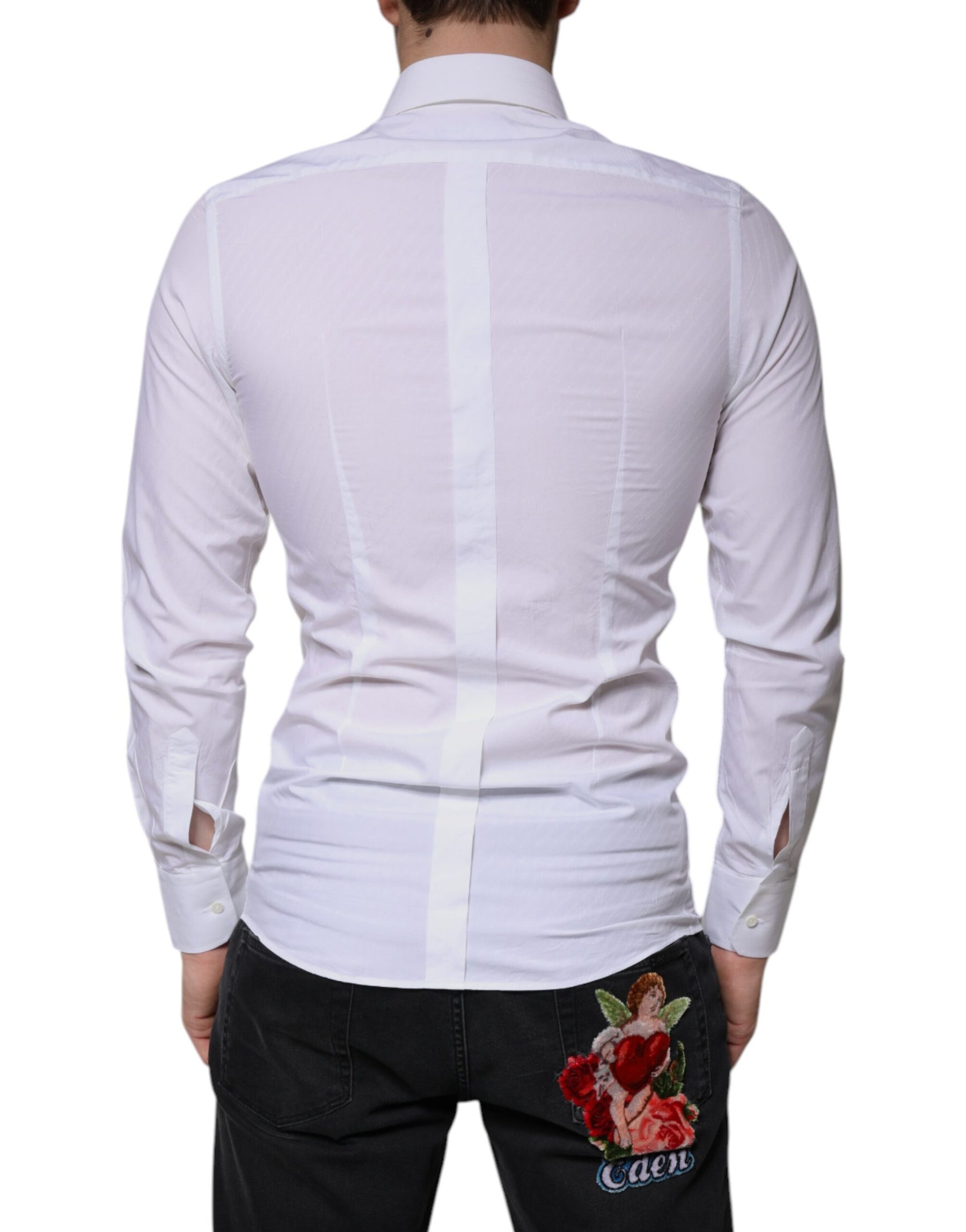 Dolce & Gabbana White Cotton Long Sleeve GOLD Dress Shirt | Regal Royce