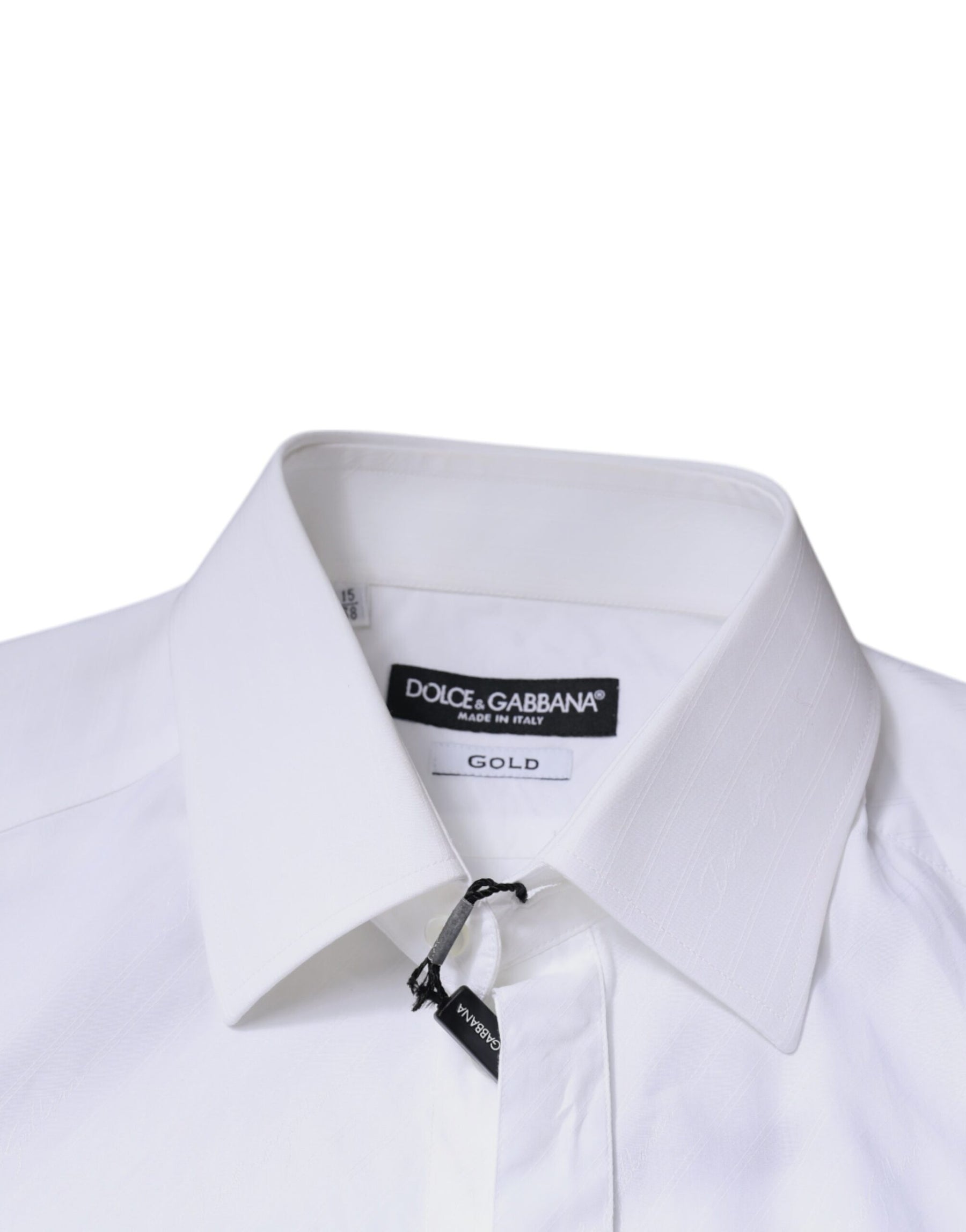Dolce & Gabbana White Cotton Long Sleeve GOLD Dress Shirt | Regal Royce