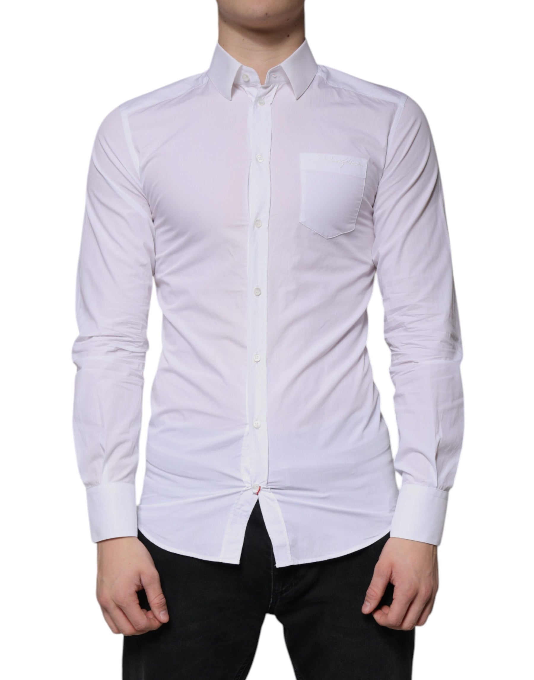 Dolce & Gabbana White Cotton Long Sleeve GOLD Dress Men Shirt | Regal Royce