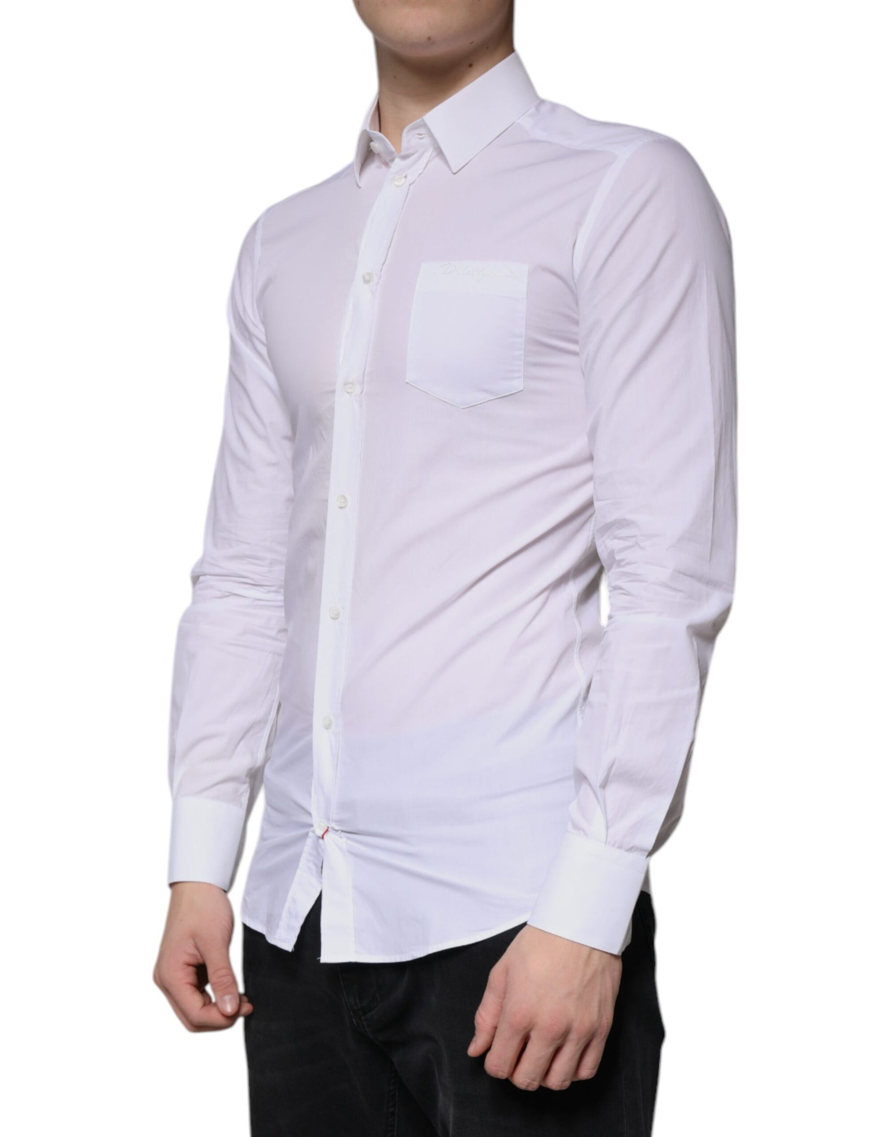 Dolce & Gabbana White Cotton Long Sleeve GOLD Dress Men Shirt | Regal Royce
