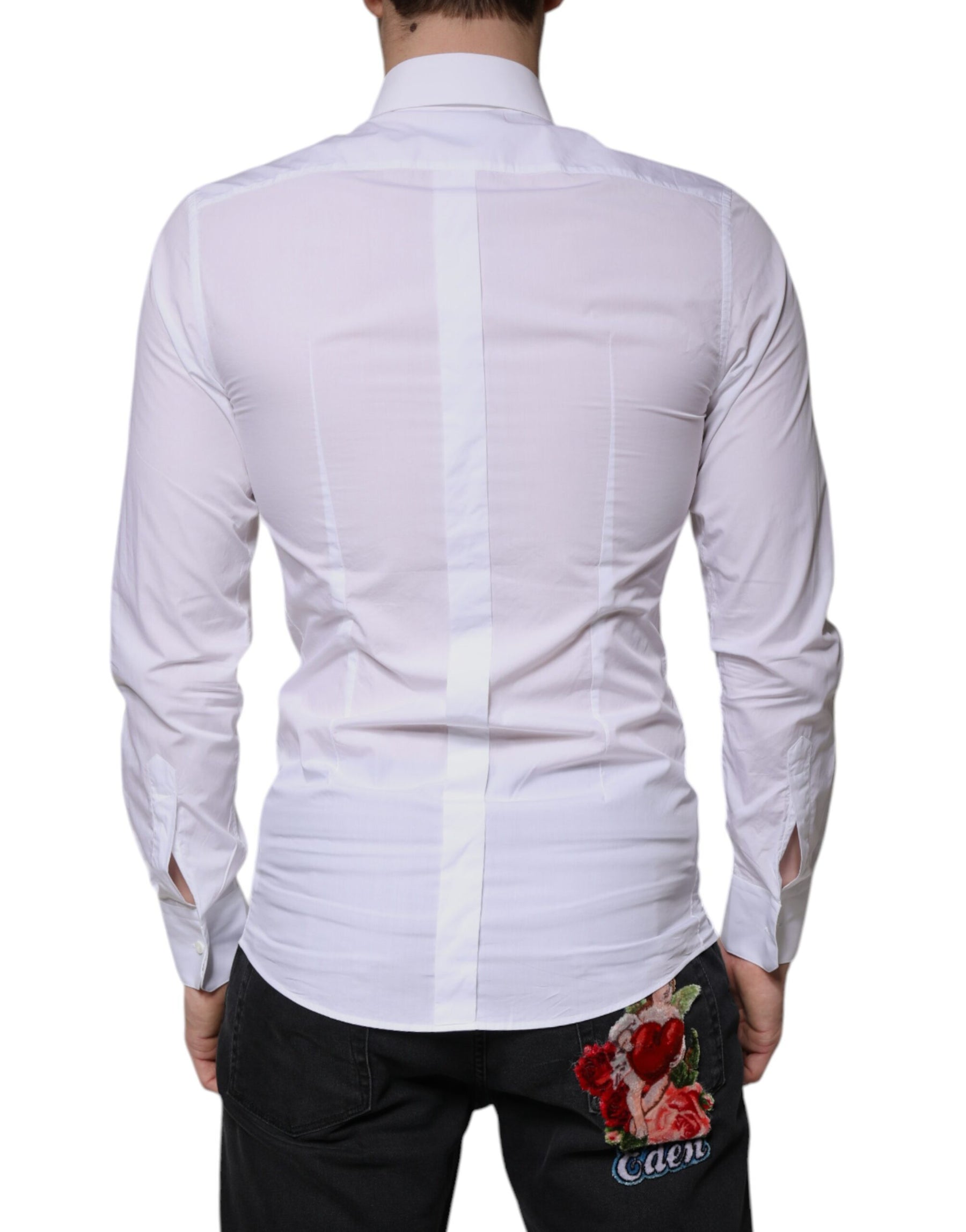 Dolce & Gabbana White Cotton Long Sleeve GOLD Dress Men Shirt | Regal Royce