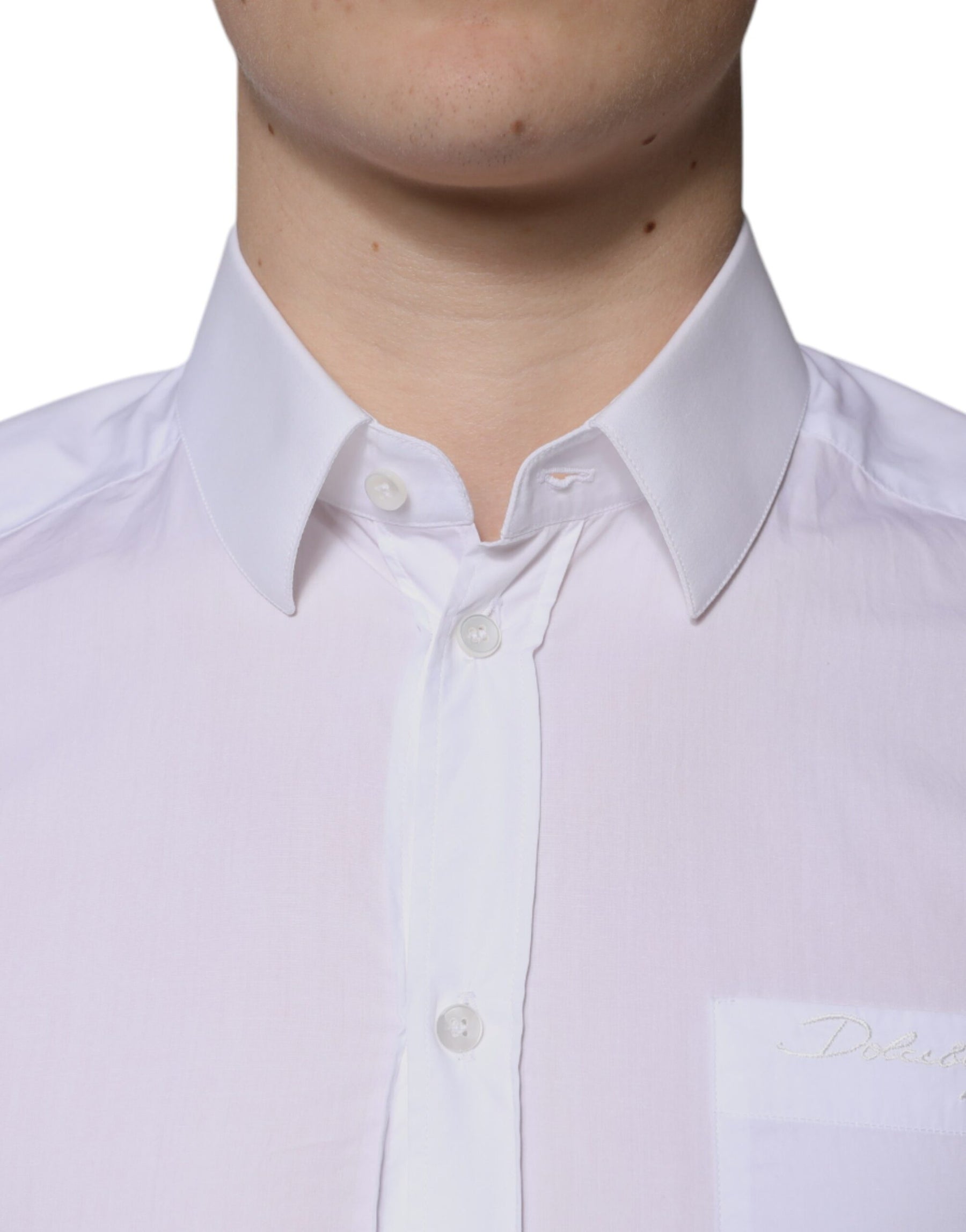 Dolce & Gabbana White Cotton Long Sleeve GOLD Dress Men Shirt | Regal Royce