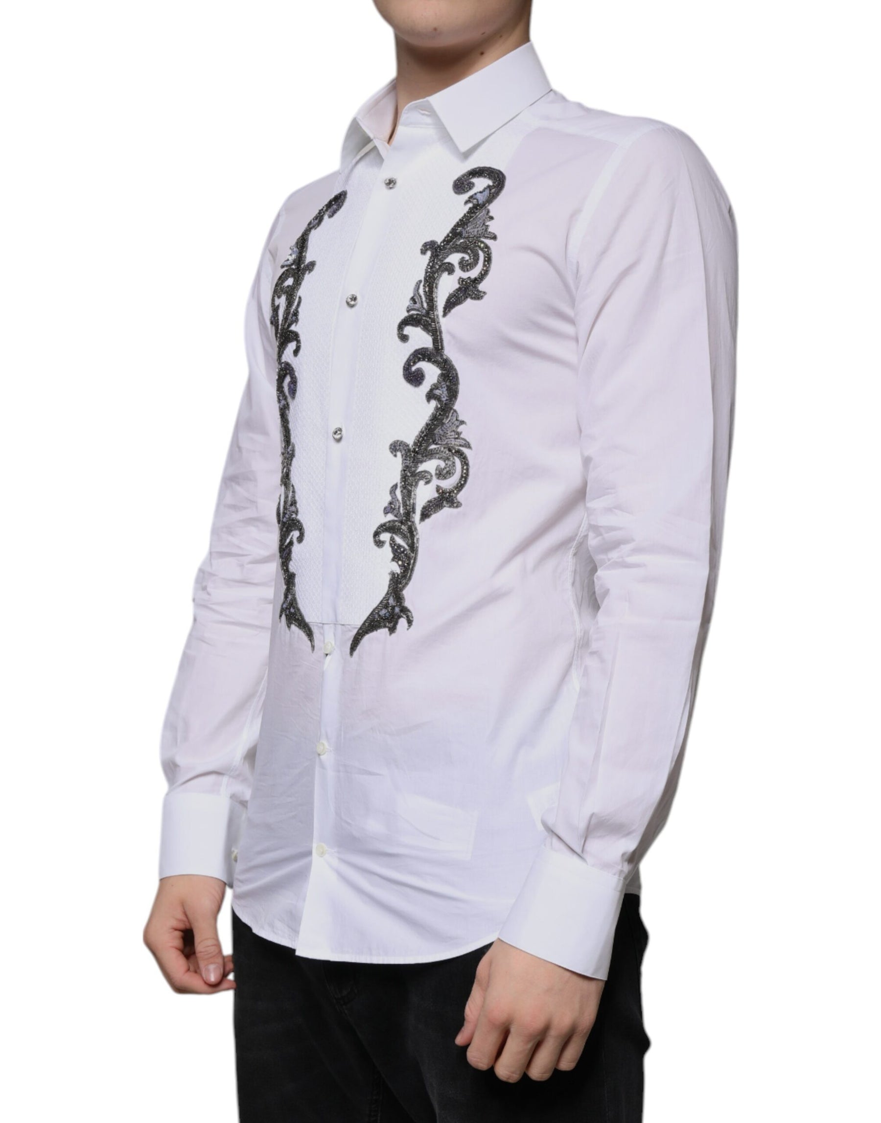 Dolce & Gabbana White Slim Fit Baroque GOLD Men Dress Shirt | Regal Royce