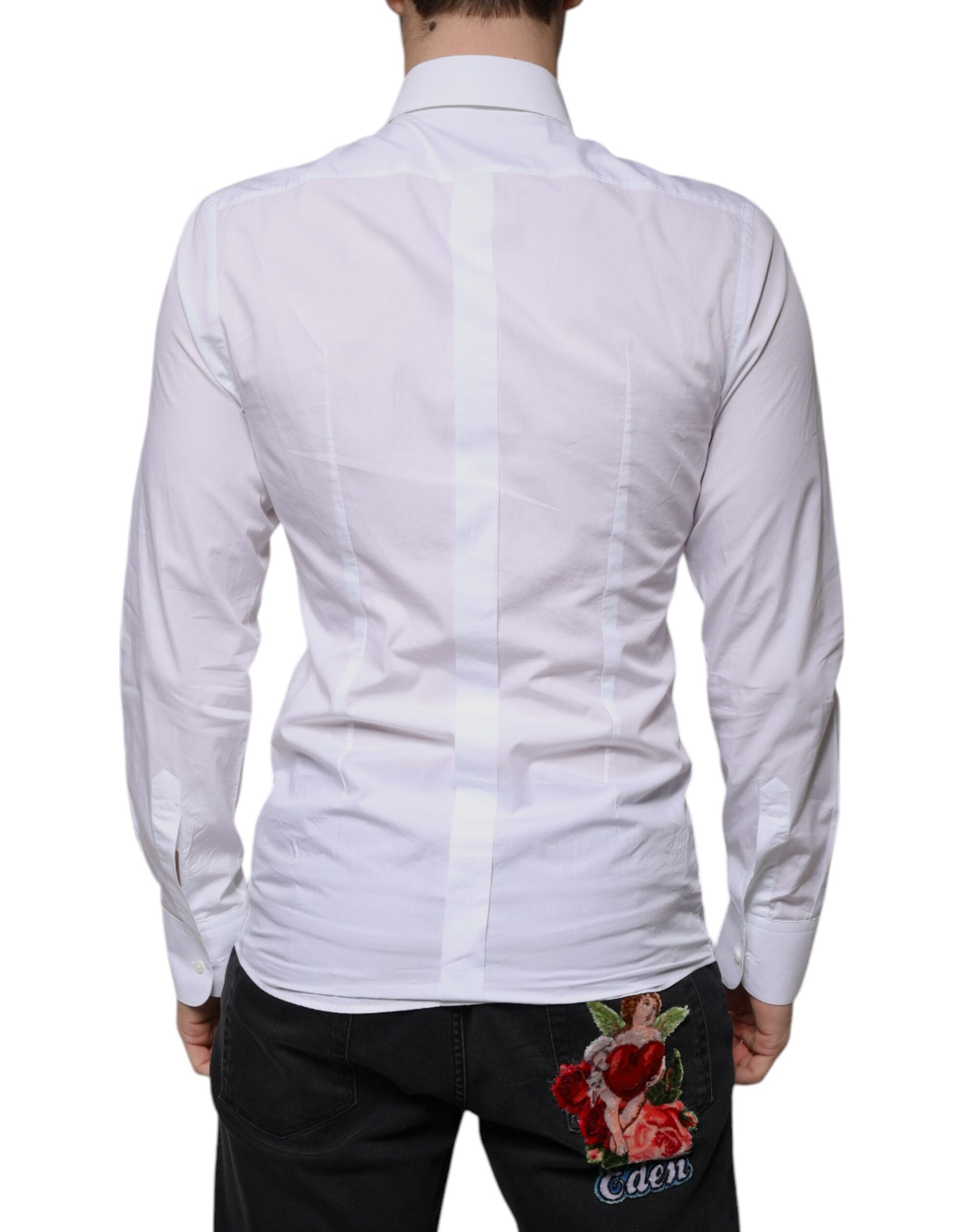Dolce & Gabbana White Slim Fit Baroque GOLD Men Dress Shirt | Regal Royce