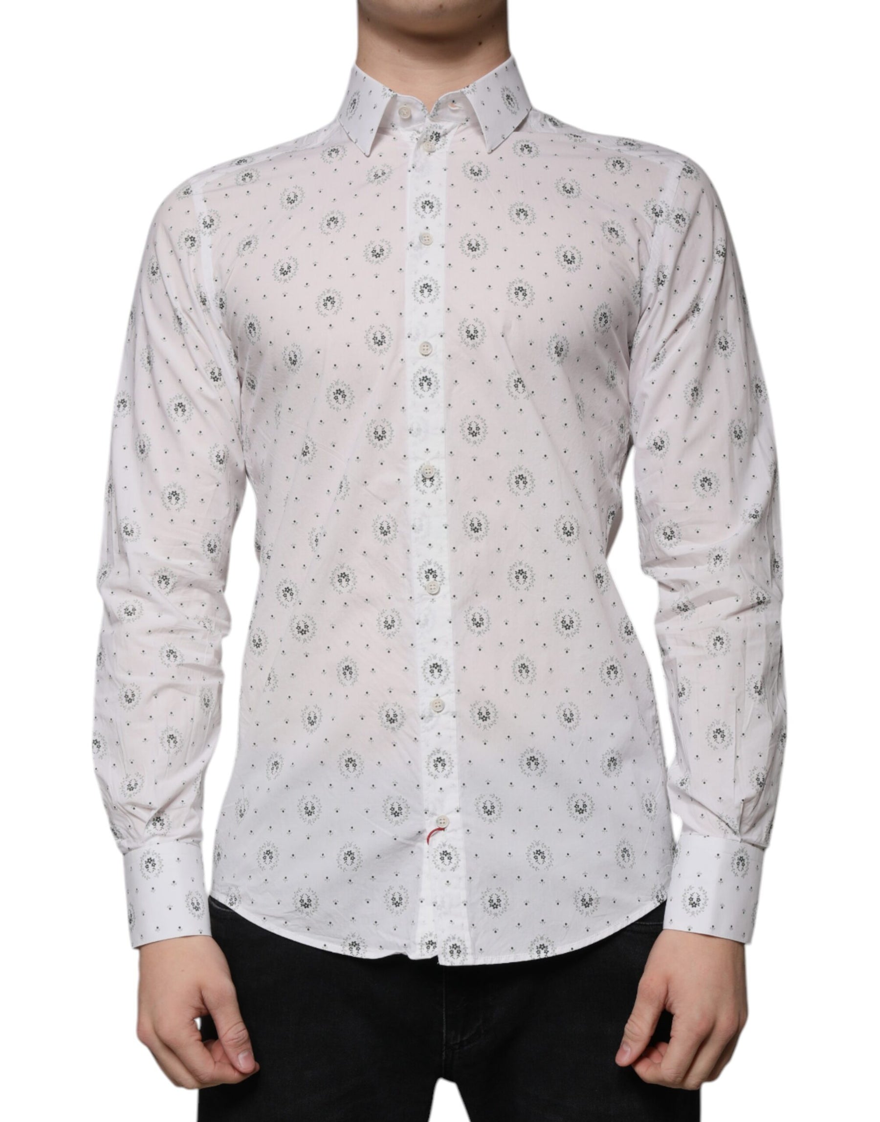 Dolce & Gabbana White Printed Cotton Slim Fit Men Dress Shirt | Regal Royce
