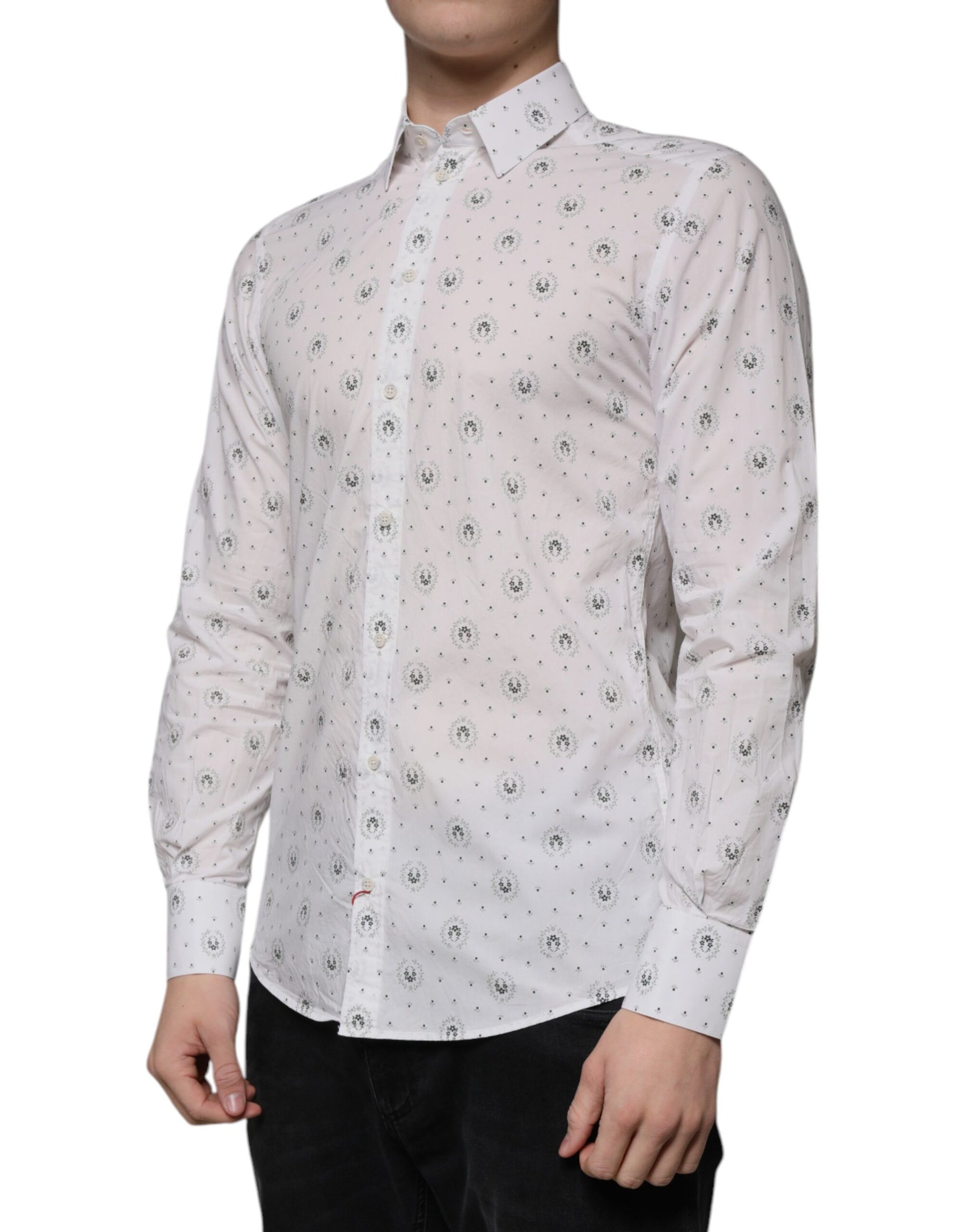 Dolce & Gabbana White Printed Cotton Slim Fit Men Dress Shirt | Regal Royce