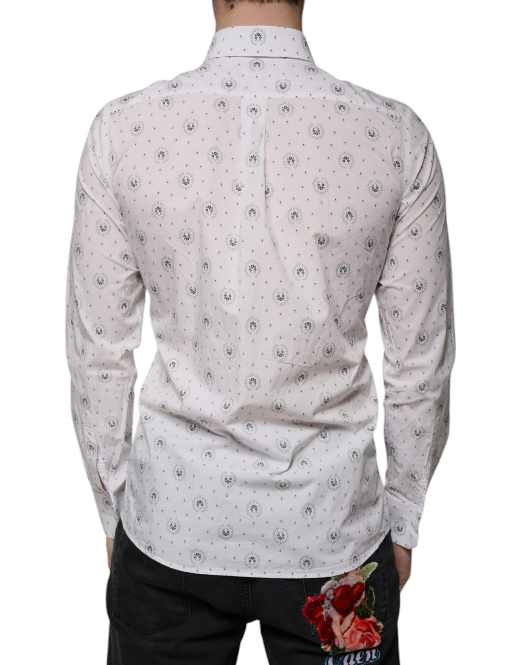 Dolce & Gabbana White Printed Cotton Slim Fit Men Dress Shirt | Regal Royce