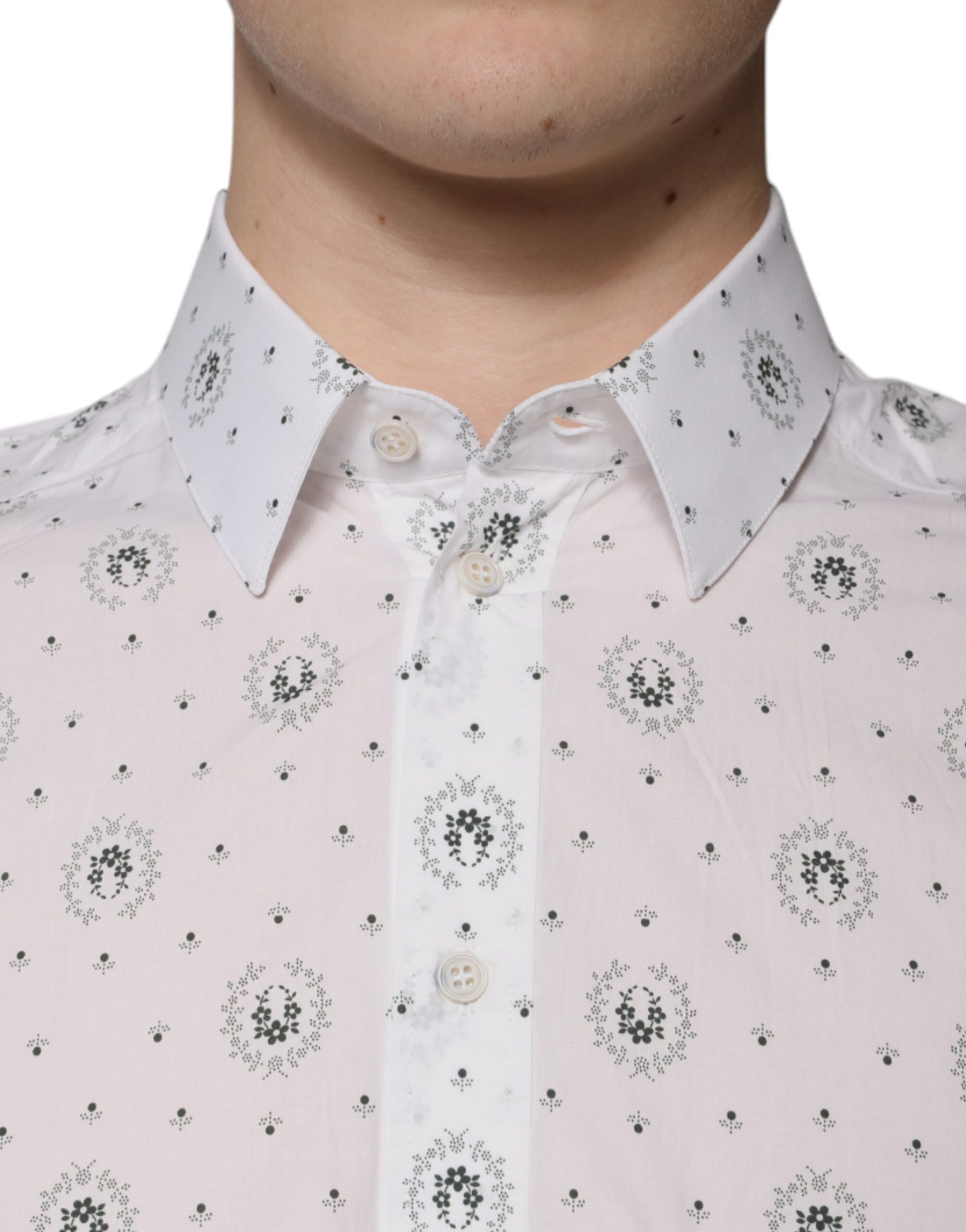 Dolce & Gabbana White Printed Cotton Slim Fit Men Dress Shirt | Regal Royce