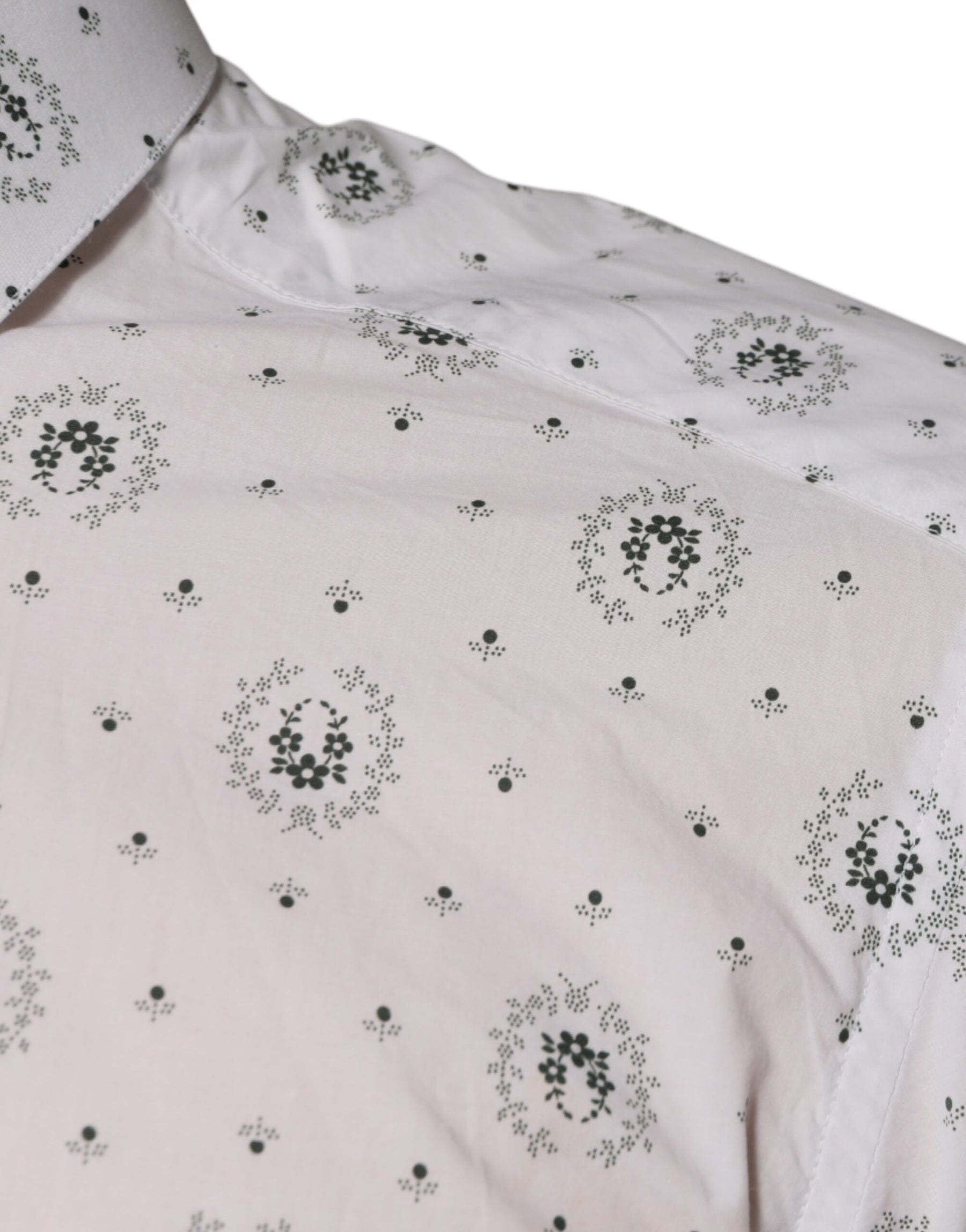 Dolce & Gabbana White Printed Cotton Slim Fit Men Dress Shirt | Regal Royce