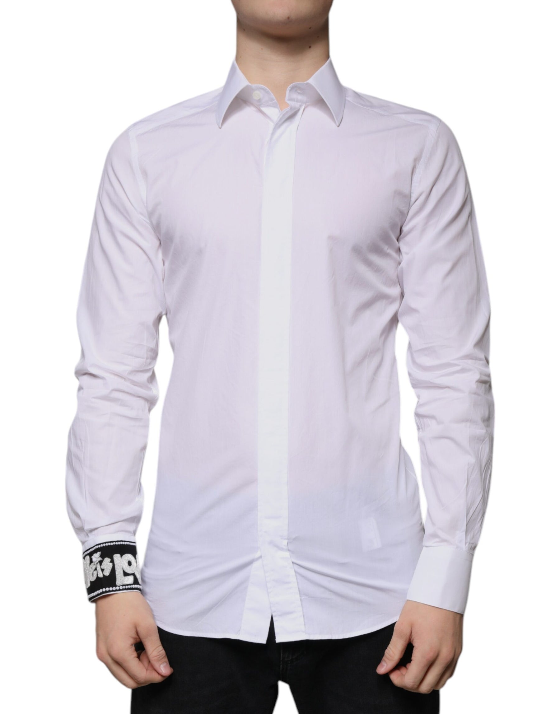 Dolce & Gabbana White Cotton Slim Fit GOLD Men Dress Shirt | Regal Royce