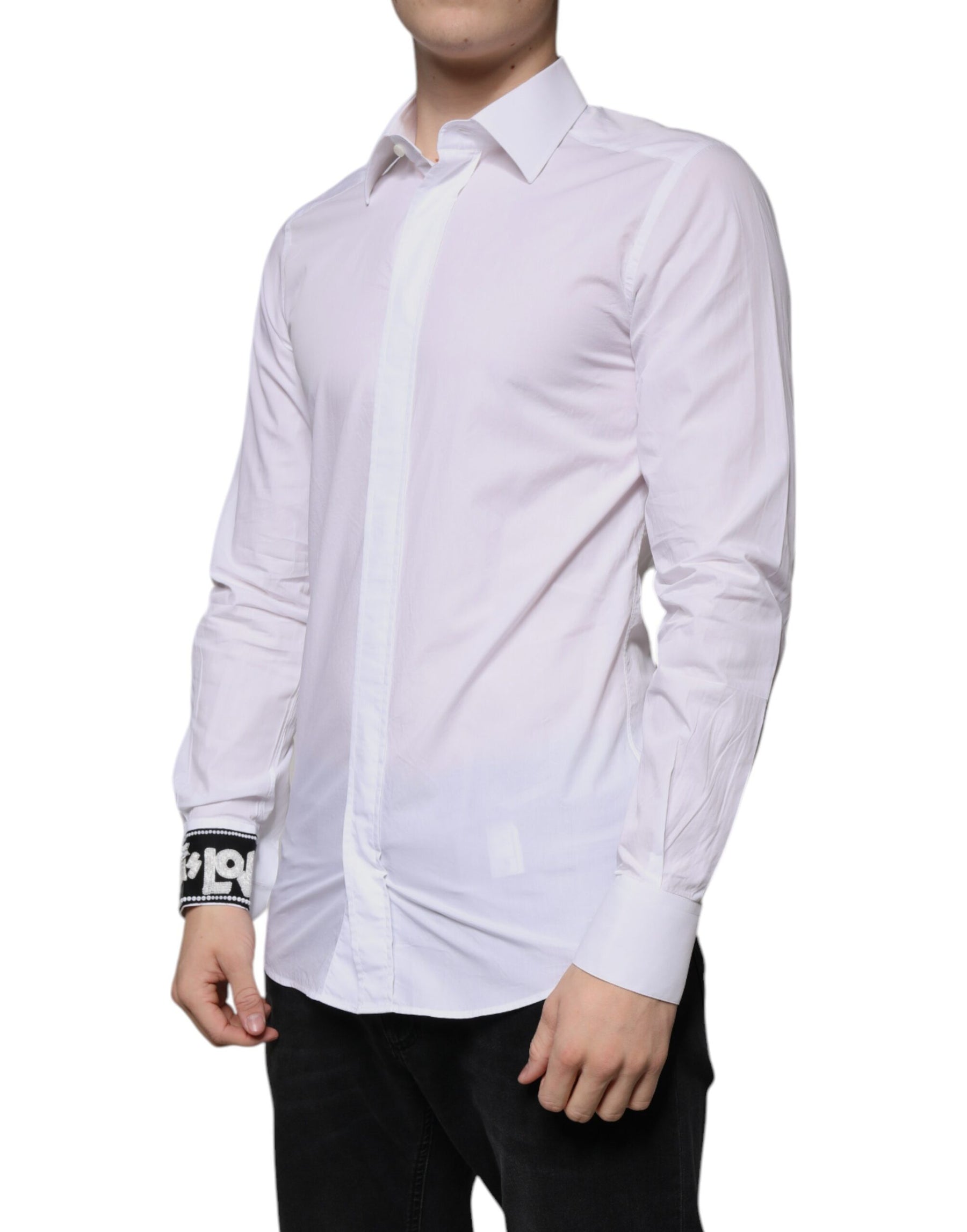 Dolce & Gabbana White Cotton Slim Fit GOLD Men Dress Shirt | Regal Royce