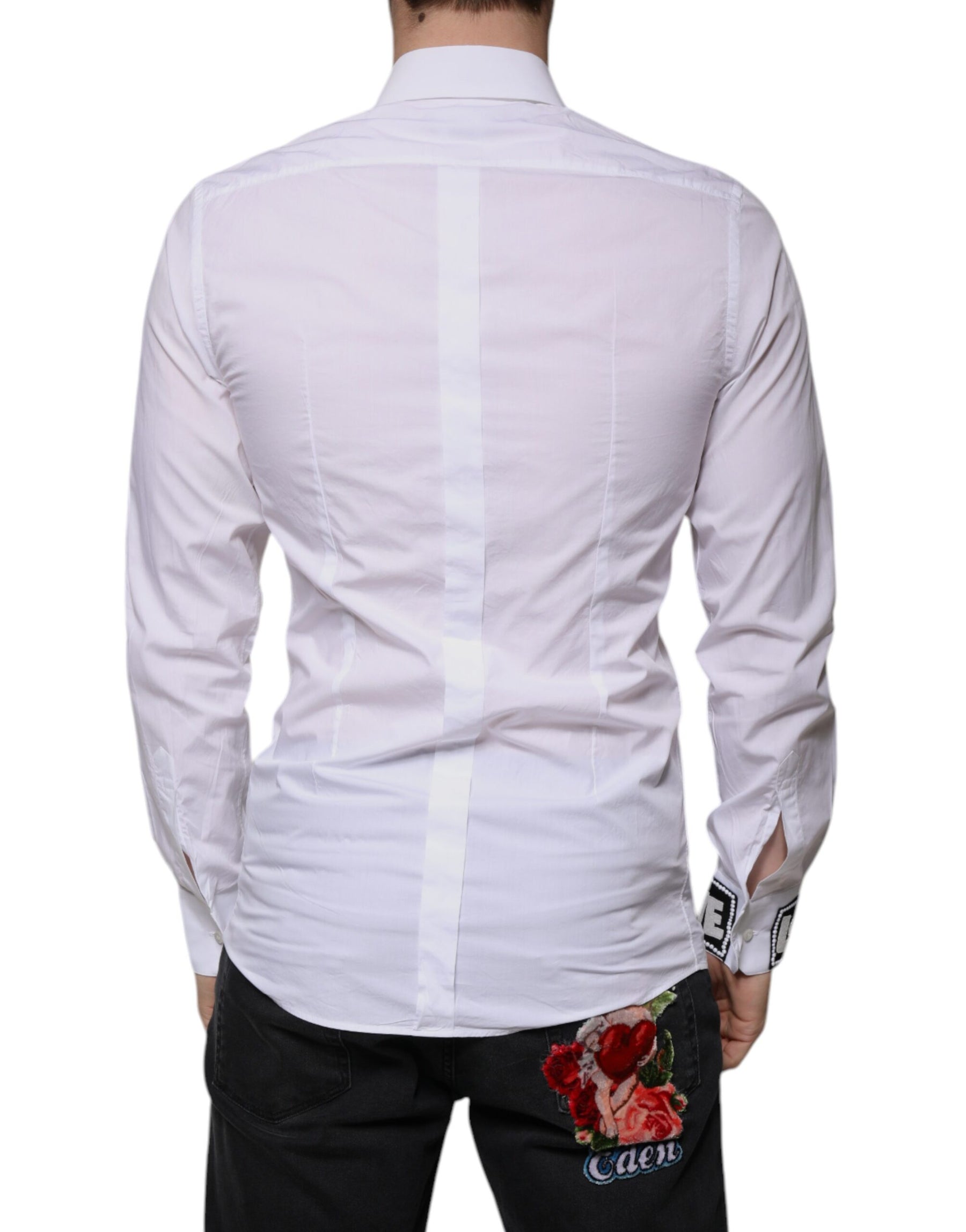 Dolce & Gabbana White Cotton Slim Fit GOLD Men Dress Shirt | Regal Royce