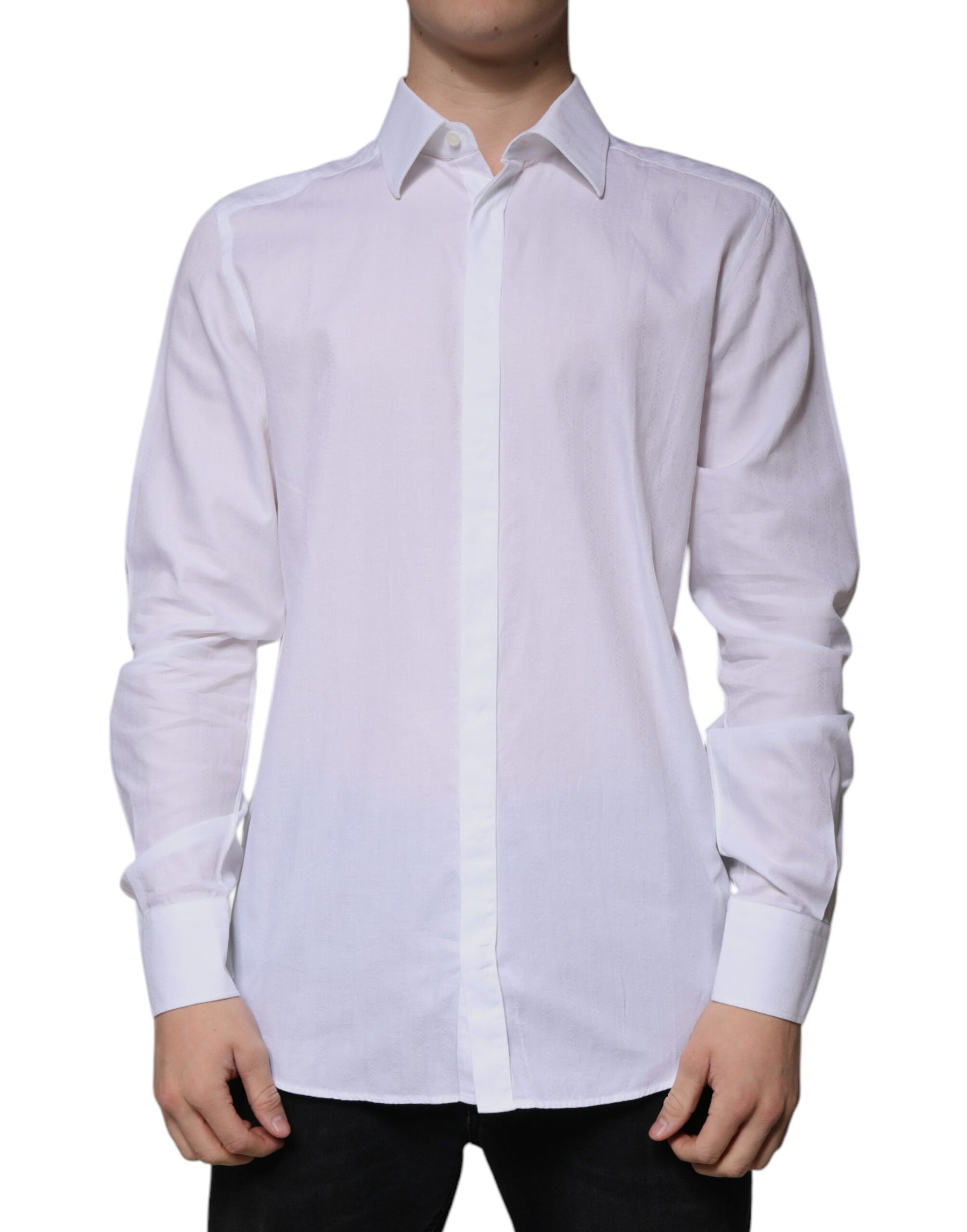 Dolce & Gabbana White Cotton Slim Fit Formal GOLD Dress Shirt | Regal Royce