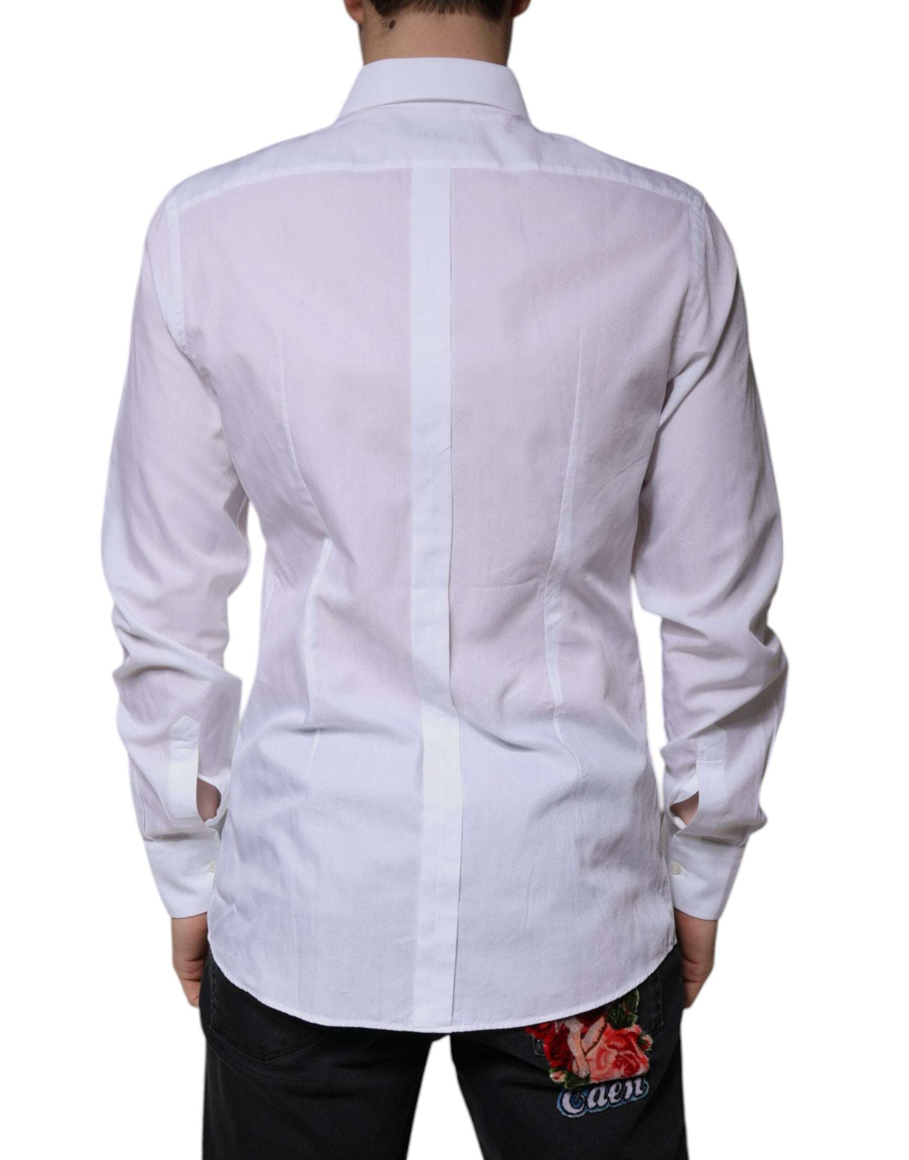 Dolce & Gabbana White Cotton Slim Fit Formal GOLD Dress Shirt | Regal Royce