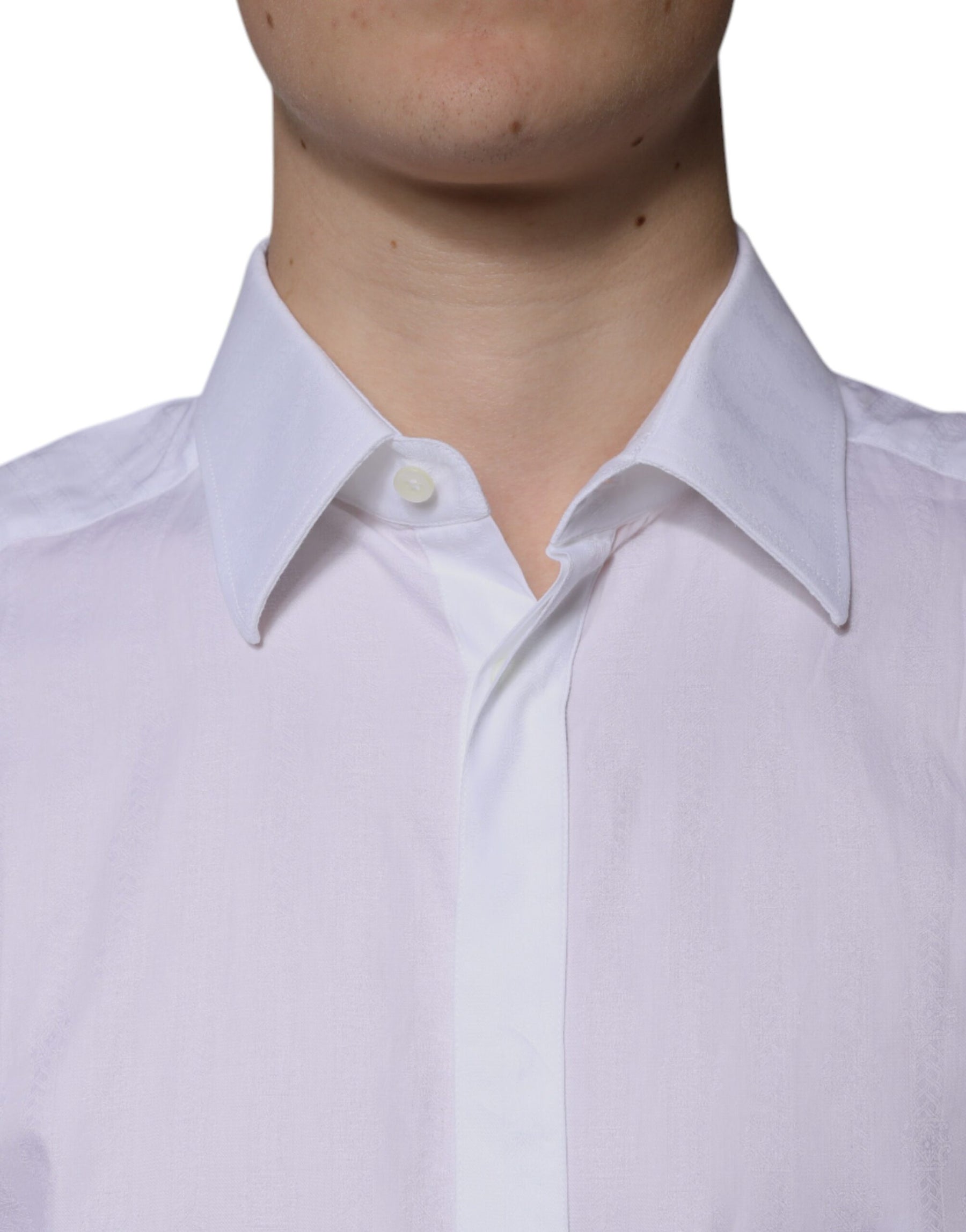 Dolce & Gabbana White Cotton Slim Fit Formal GOLD Dress Shirt | Regal Royce