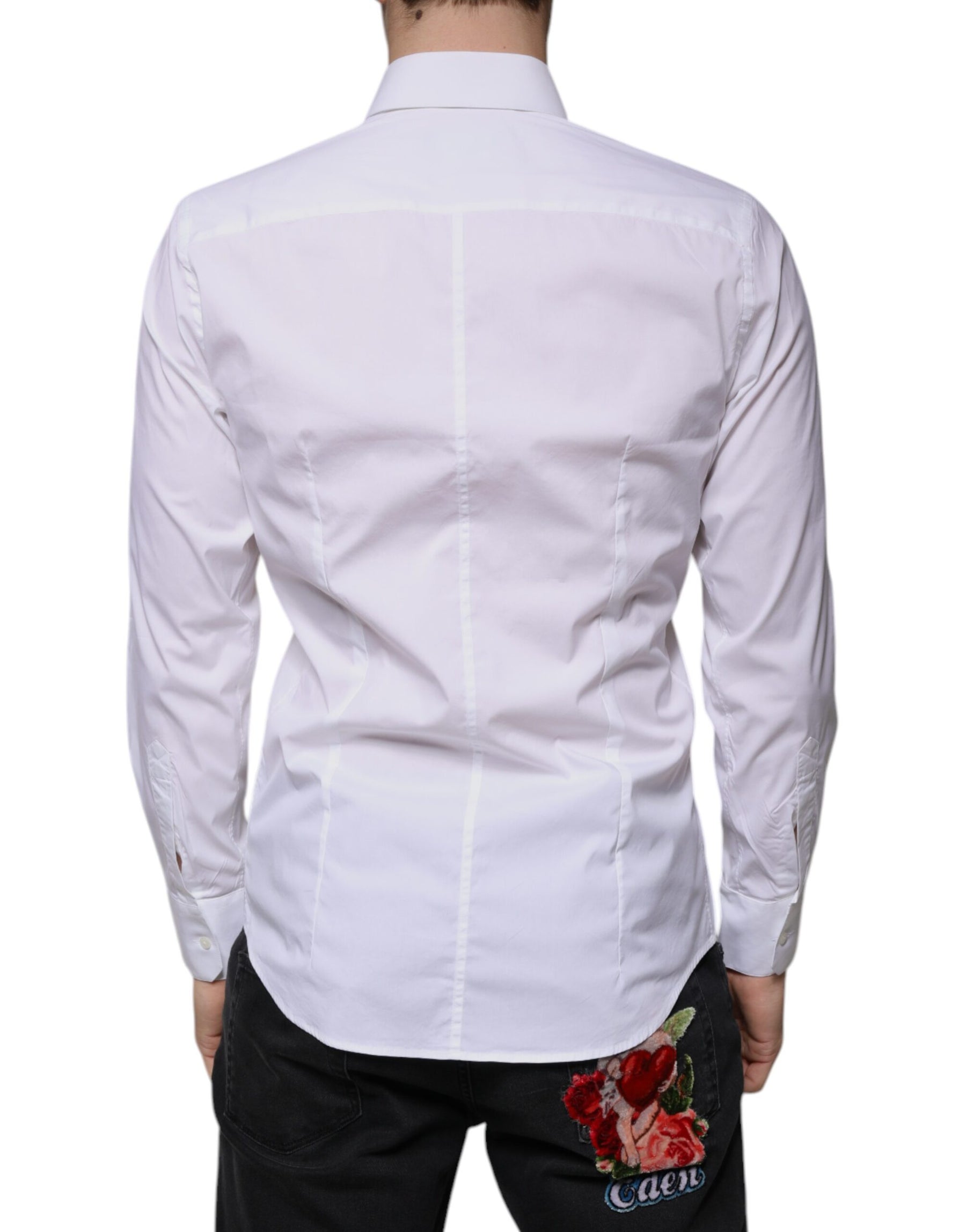 Dolce & Gabbana White Cotton Blend Men MARTINI Dress Shirt | Regal Royce