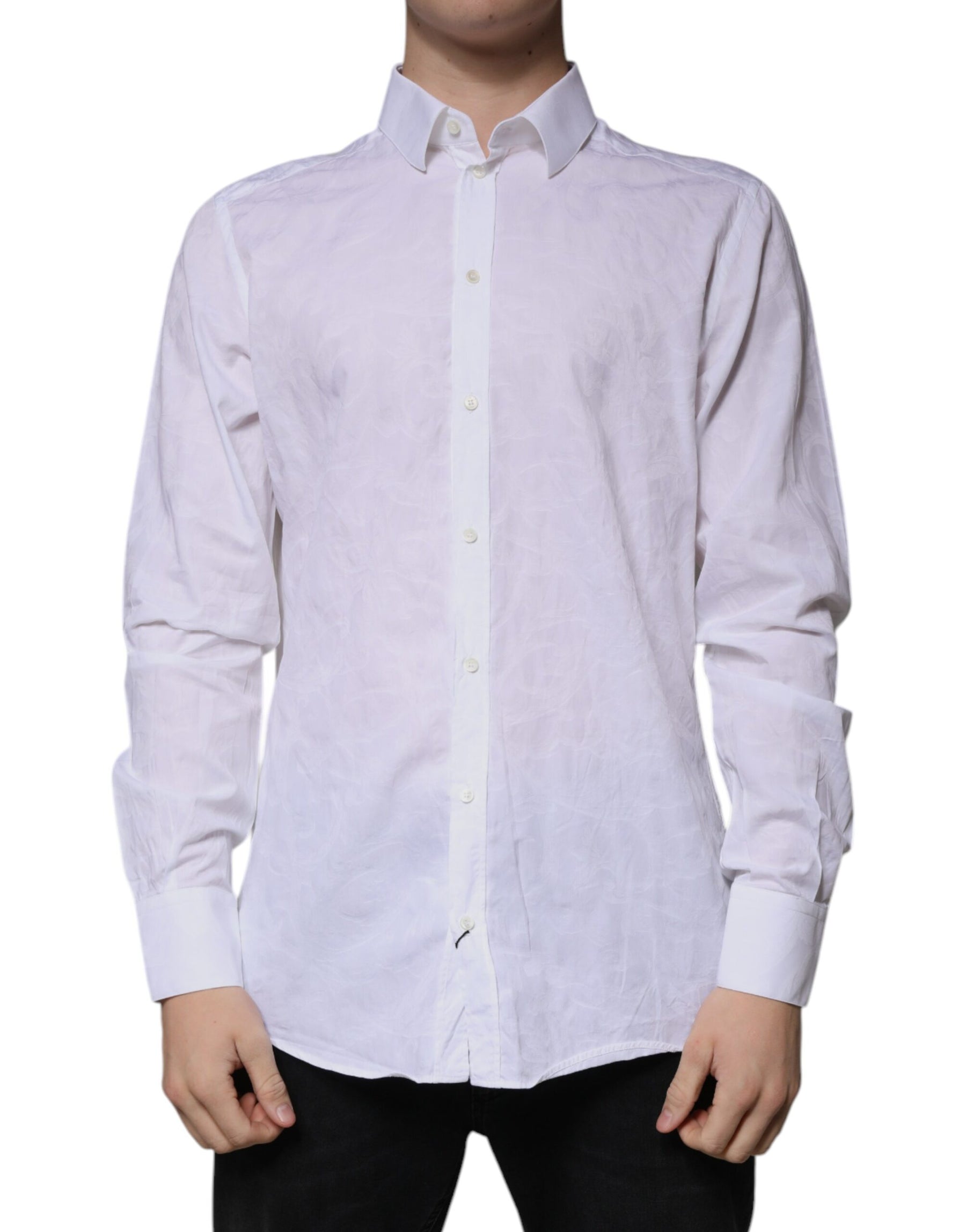 Dolce & Gabbana White Cotton Slim Fit Men MARTINI Dress Shirt | Regal Royce